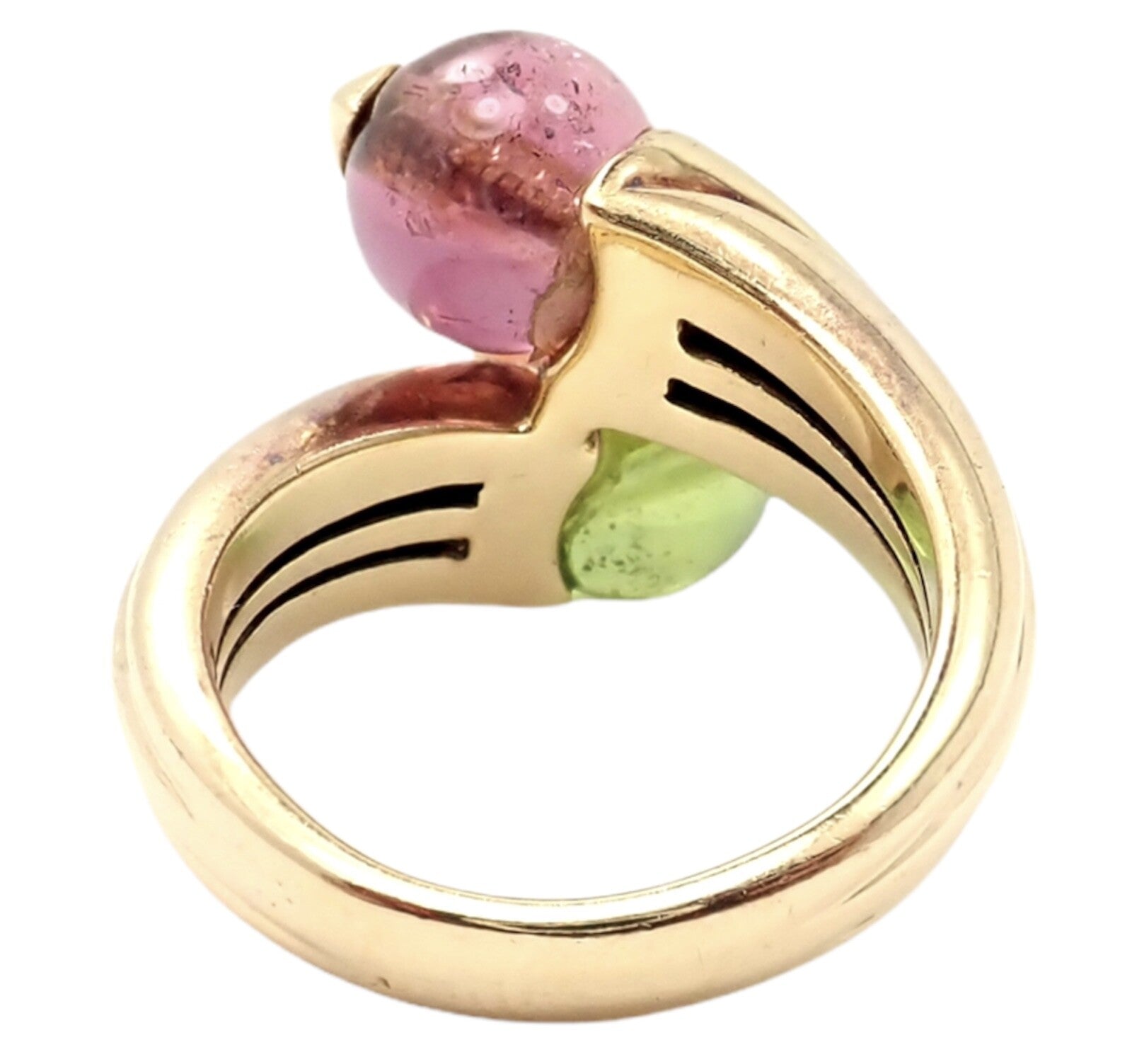 Vintage Bulgari Bvlgari 18k Yellow Gold Pink + Green Tourmaline Bypass Ring | Fortrove