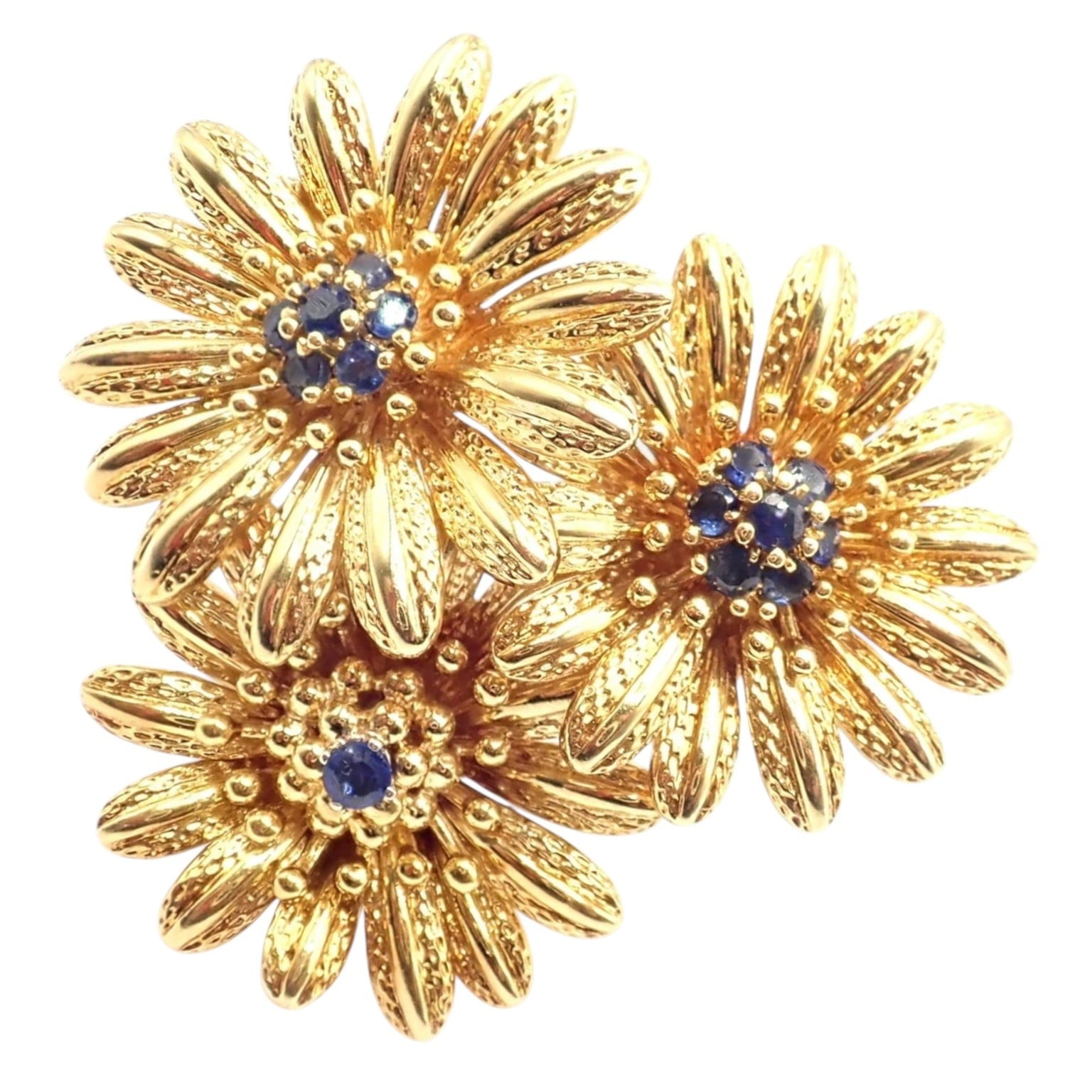 Vintage! Authentic Tiffany & Co. 18k Yellow Gold Sapphire Flower Pin Brooch | Fortrove