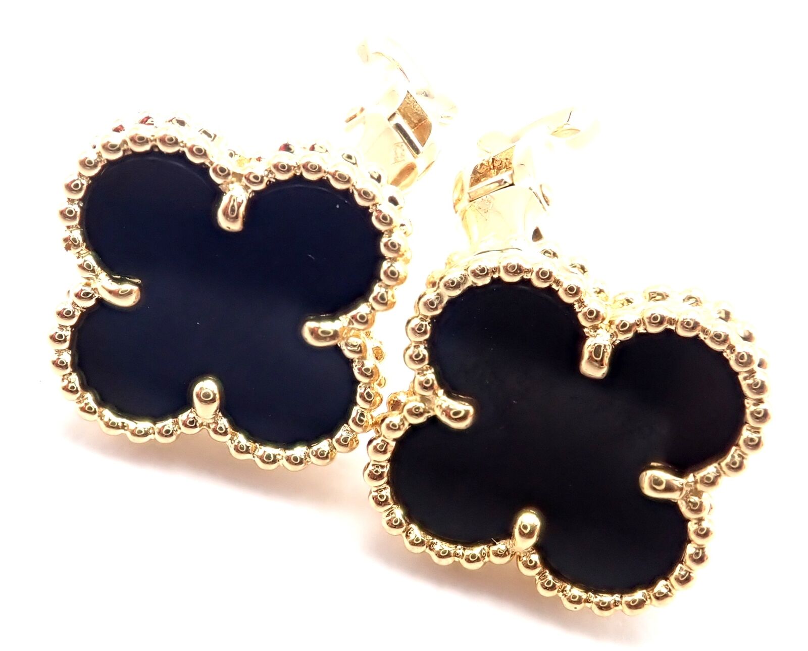 Van Cleef & Arpels Jewelry & Watches:Fine Jewelry:Earrings Van Cleef & Arpels Vintage Alhambra 18k Yellow Gold Black Onyx Earrings Cert.