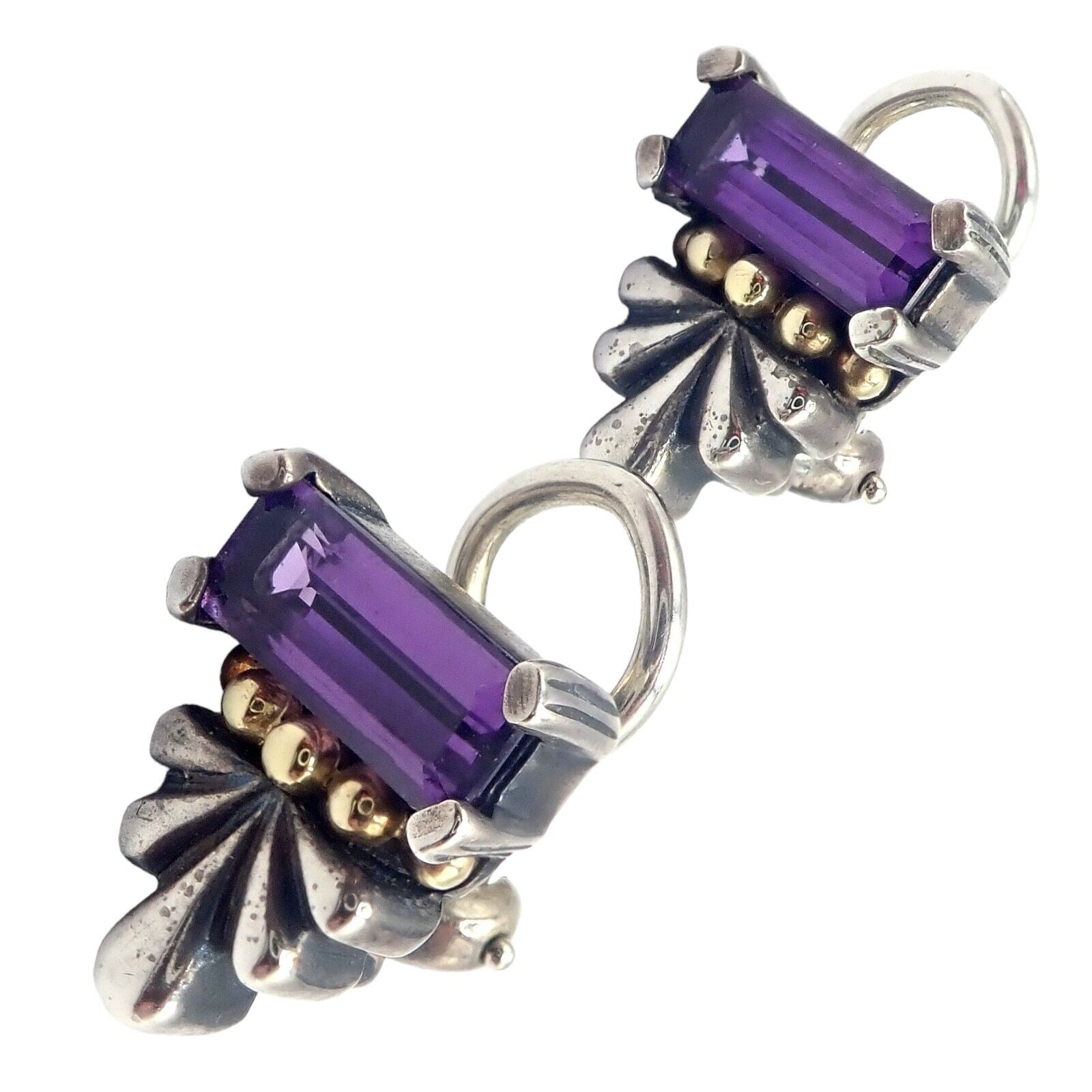 Lagos Jewelry & Watches:Fine Jewelry:Earrings Authentic! Lagos Caviar Silver + 18k Yellow Gold Amethyst Earrings