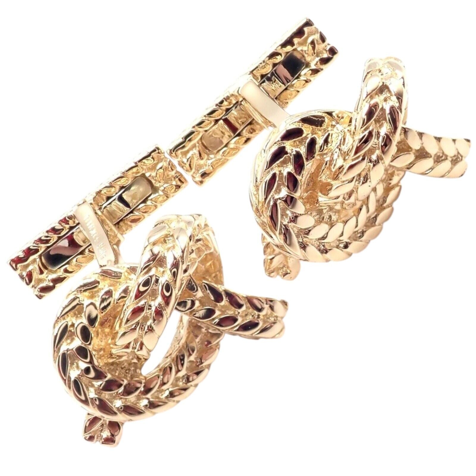 Vintage! Hermes Georges L'Enfant 18k Yellow Gold Twisted Rope Knot Cufflinks | Fortrove