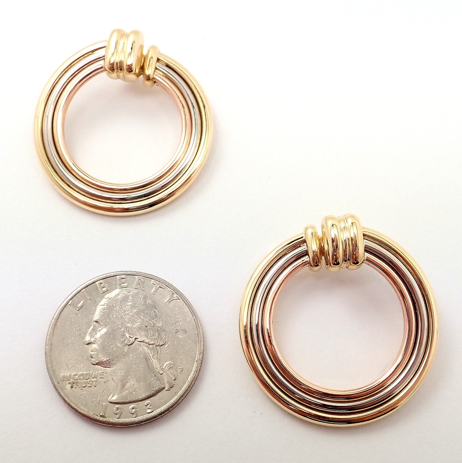 Cartier Jewelry & Watches:Fine Jewelry:Earrings Authentic! Cartier 18k Tri-Color Gold Large Trinity Hoop Earrings