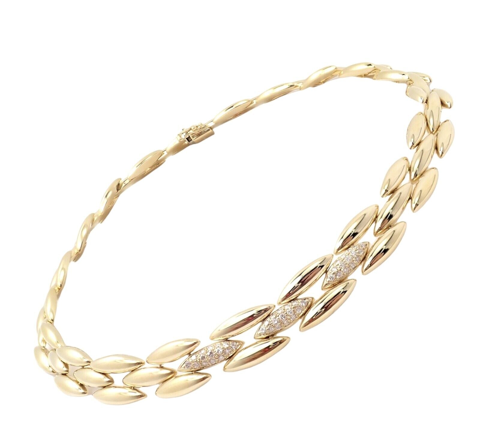 Authentic! Cartier 18k Yellow Gold Diamond Three Row Gentiane Rice Link Necklace | Fortrove