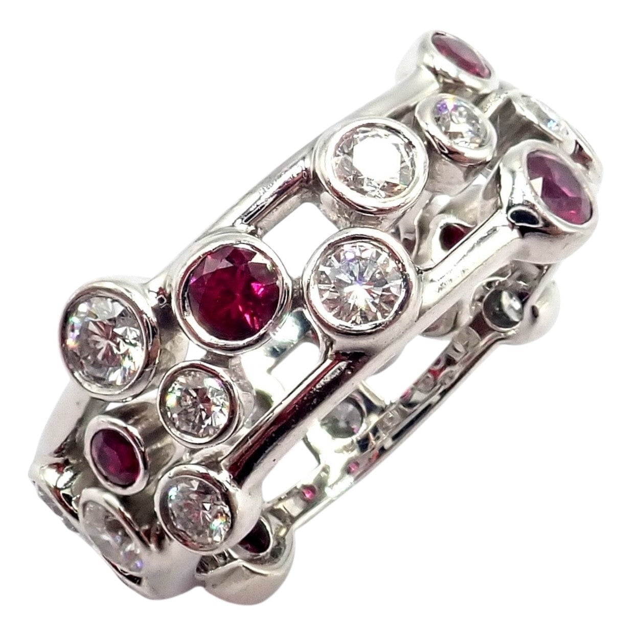 Authentic! Tiffany & Co Platinum Diamond Ruby Bubbles Band Ring Size 5.5 | Fortrove