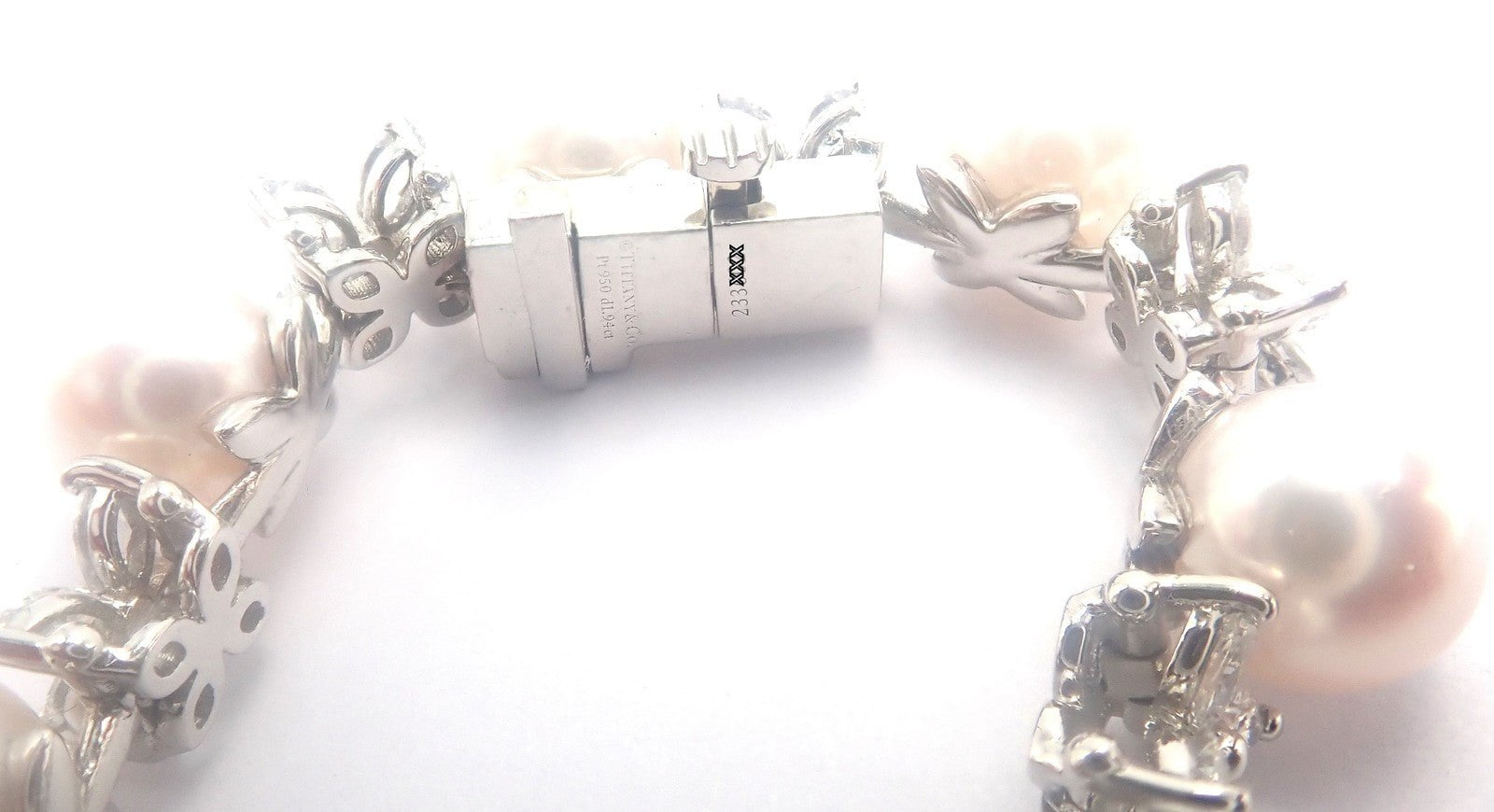 Tiffany & Co Victoria Platinum Diamond Akoya Cultured Pearl Line Tennis Bracelet | Fortrove