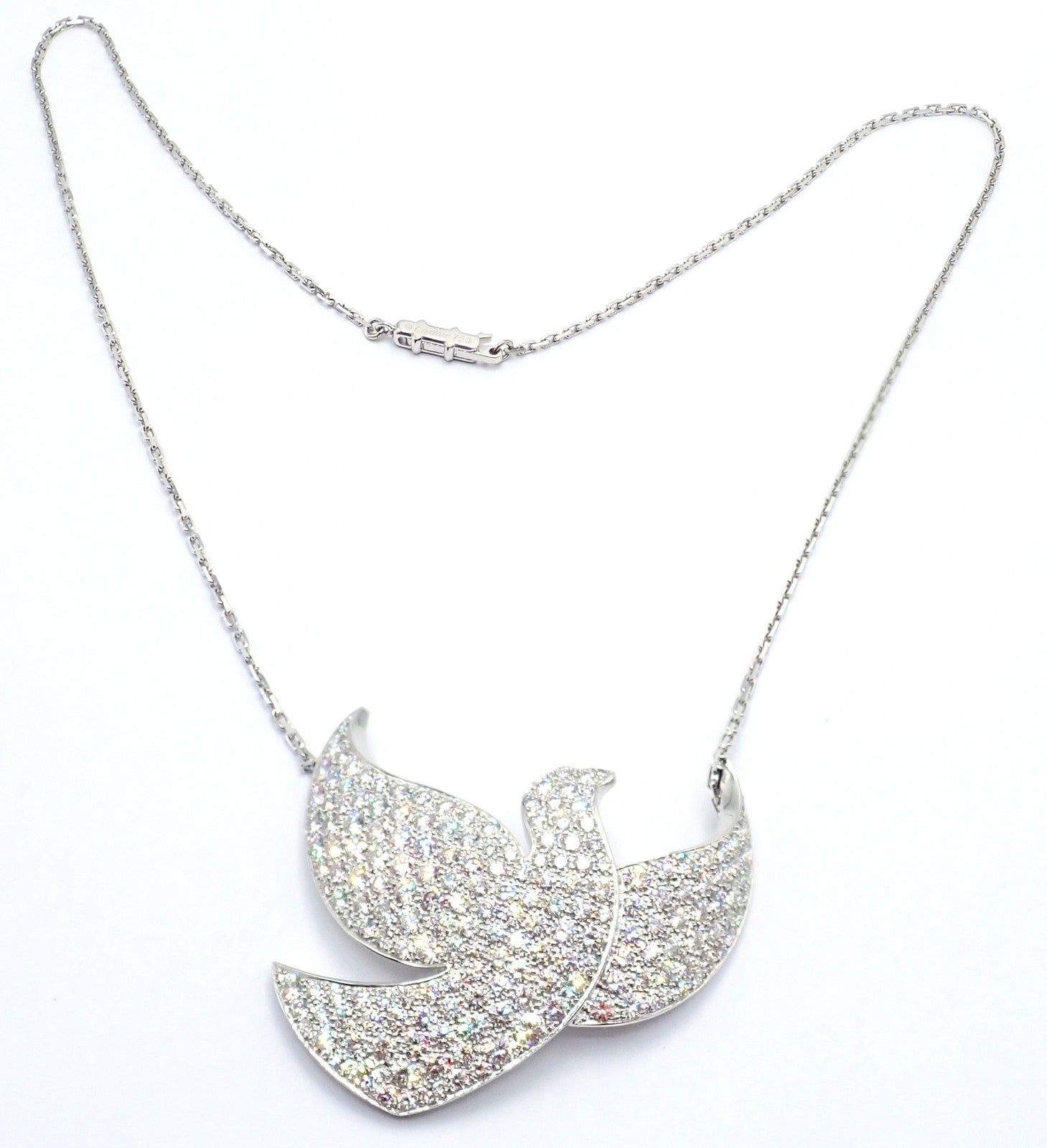 Authentic! Cartier Colombe Dove Of Peace 18k White Gold Diamond Necklace Paper | Fortrove