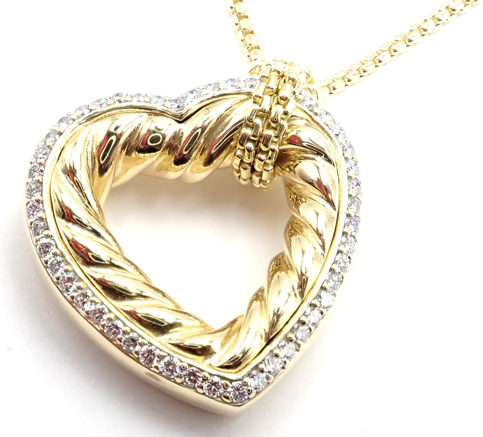 David Yurman Cable 18k Yellow Gold Diamond Large Heart Pendant Chain Necklace | Fortrove