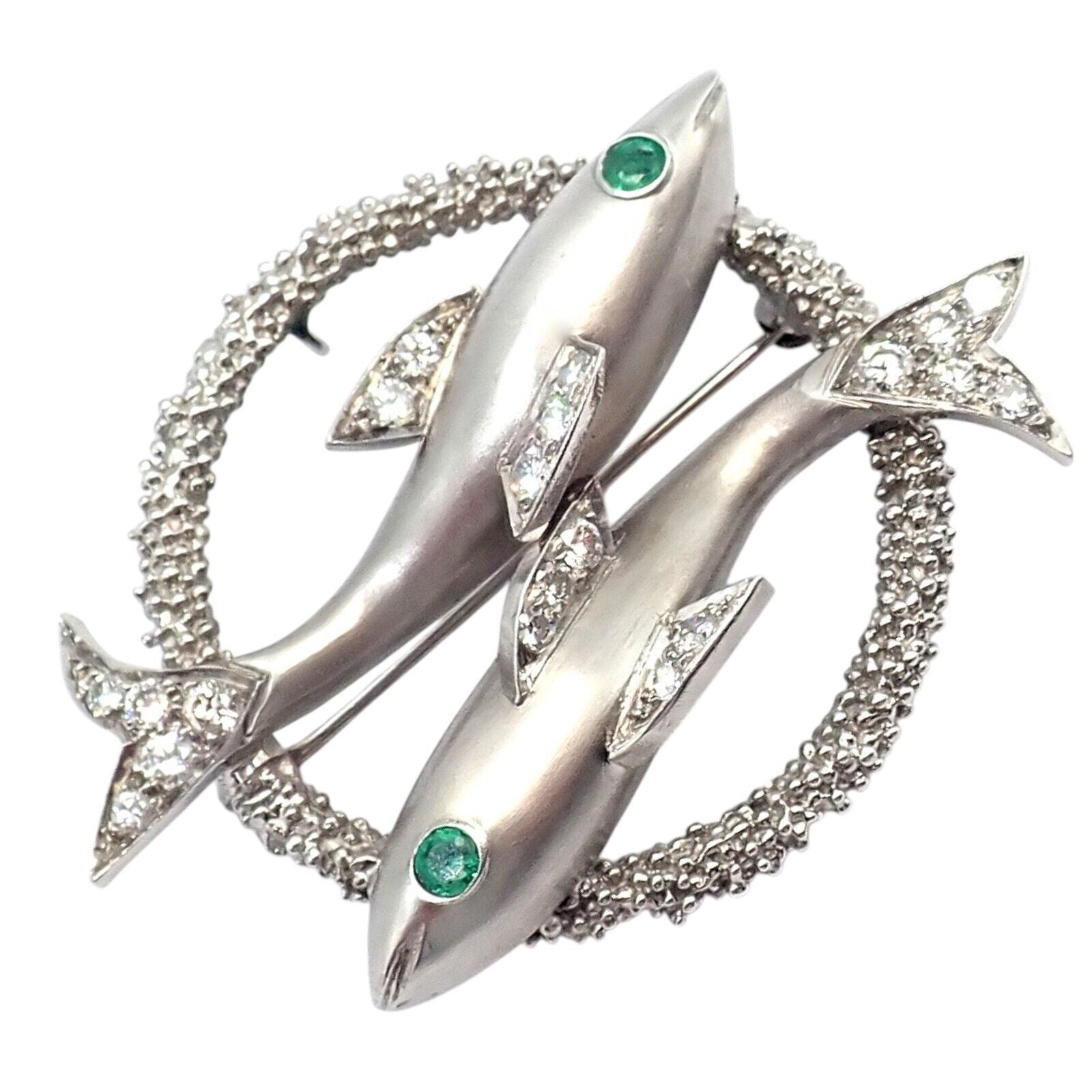 Cartier Jewelry & Watches:Fine Jewelry:Brooches & Pins Cartier 18k White Gold Platinum Diamond Emerald Zodiac Pisces Fish Brooch Pin