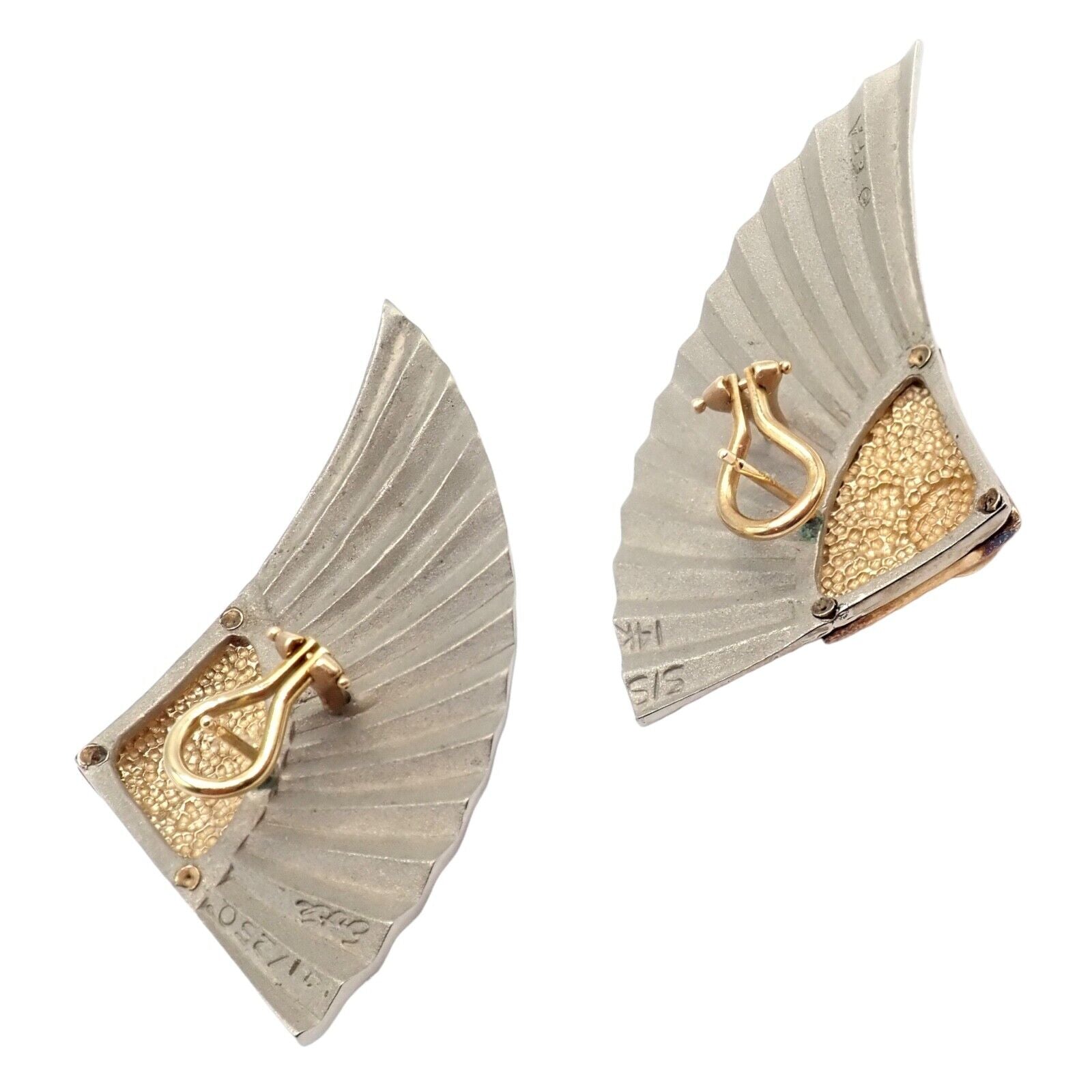 Erte Jewelry & Watches:Fine Jewelry:Earrings Rare! Erte CFA 14k Yellow Gold + Silver Nile Large Fan Sapphire Earrings