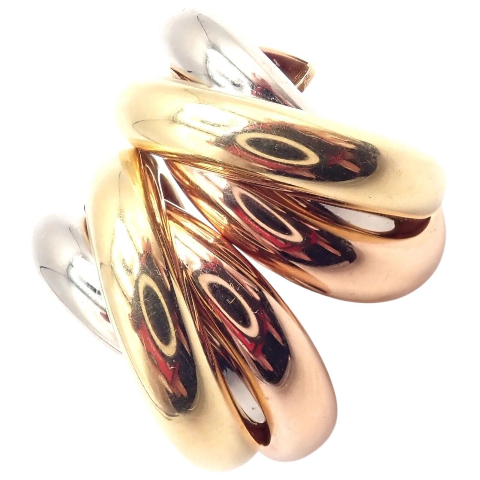 Authentic! Cartier 18k Tri-Color Gold Medium Size Trinity Hoop Earrings | Fortrove