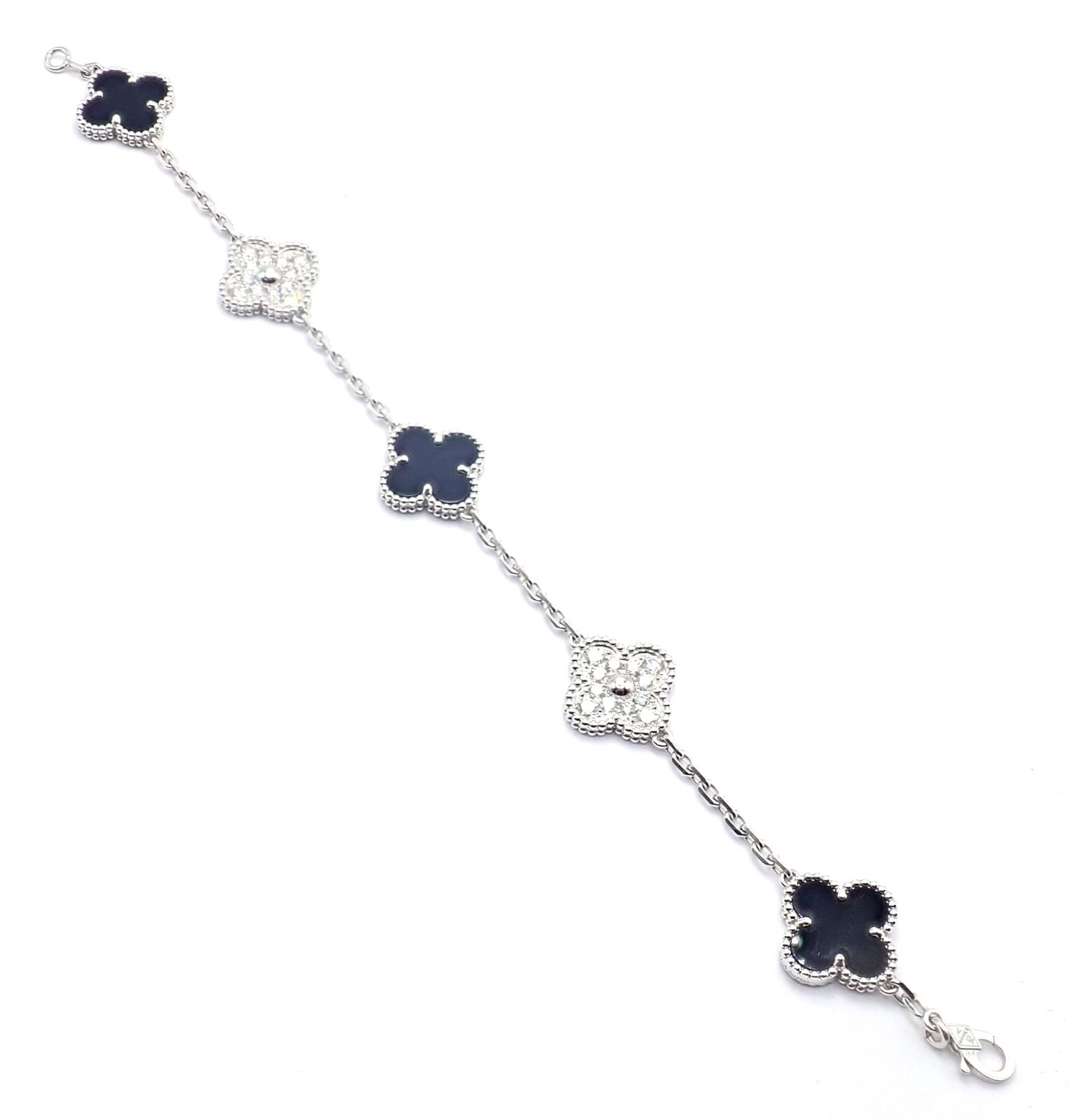 Van Cleef & Arpels Jewelry & Watches:Fine Jewelry:Bracelets & Charms Van Cleef & Arpels 18k White Gold 5 Motif Alhambra Diamond Black Onyx Bracelet