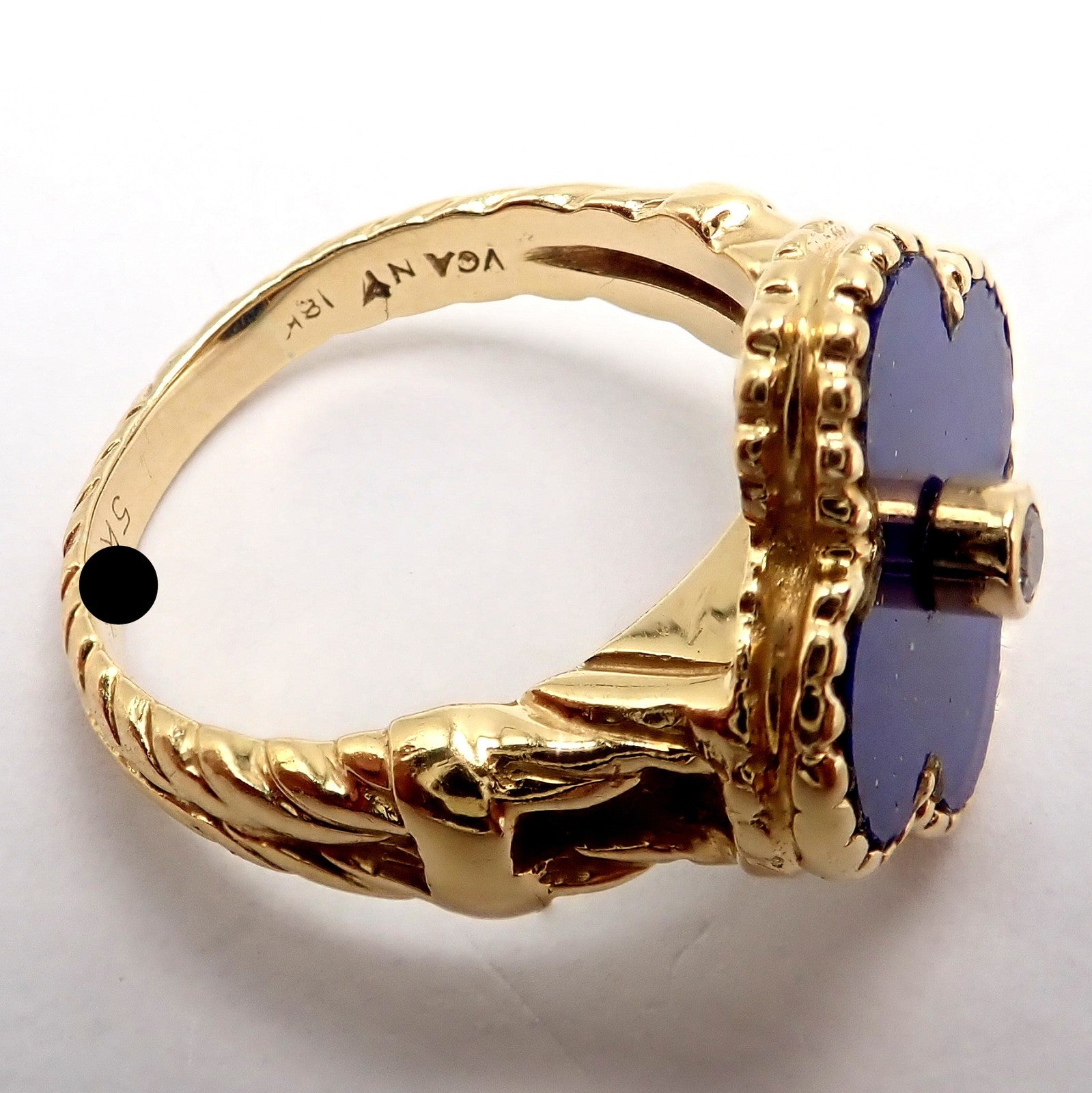 Van Cleef & Arpels Alhambra 18k Yellow Gold Lapis Lazuli Diamond Ring Sz 4 | Fortrove