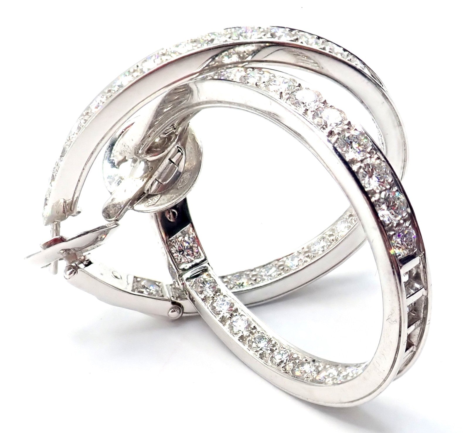 Authentic! Van Cleef & Arpels 18k White Gold Diamond Large Hoop Earrings | Fortrove
