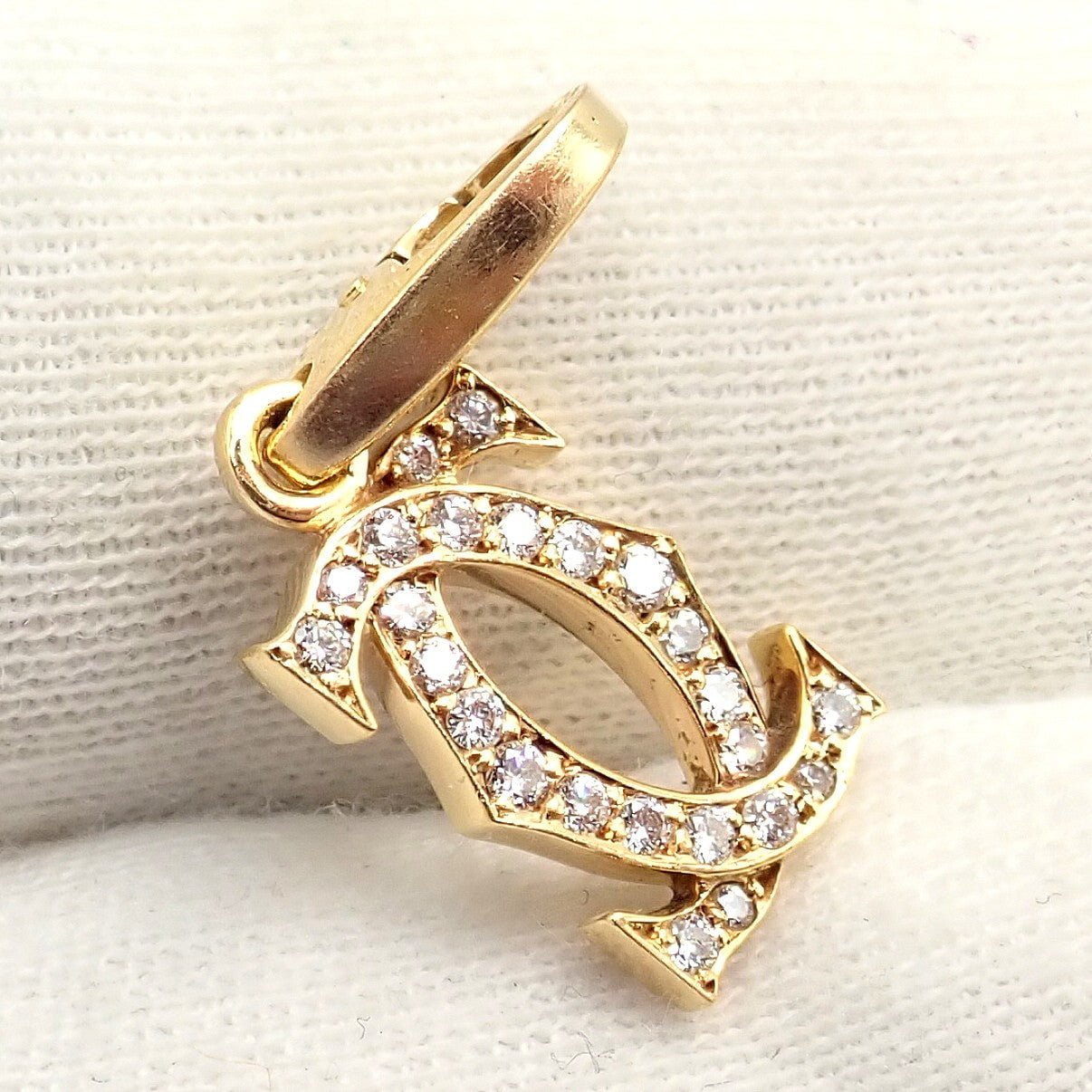 Authentic! Vintage Cartier 18k Yellow Gold Diamond Double C Charm Pendant | Fortrove
