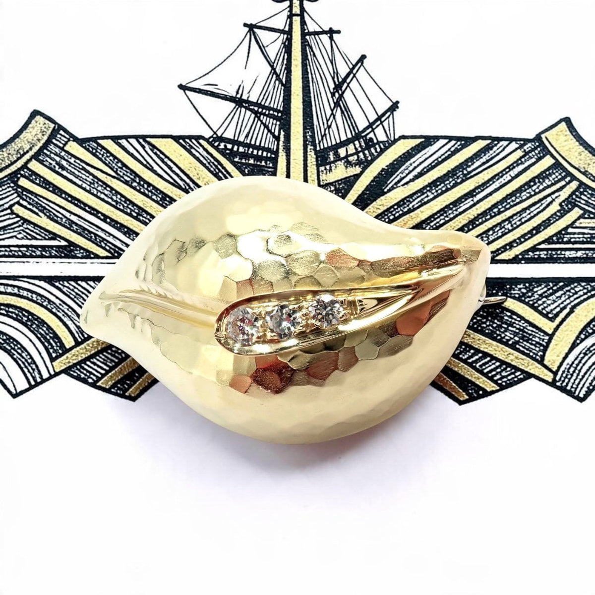 Tiffany & Co. Jewelry & Watches:Fine Jewelry:Brooches & Pins Vintage Tiffany & Co. Picasso Hammered 18k Yellow Gold Diamond Leaf Brooch 1989