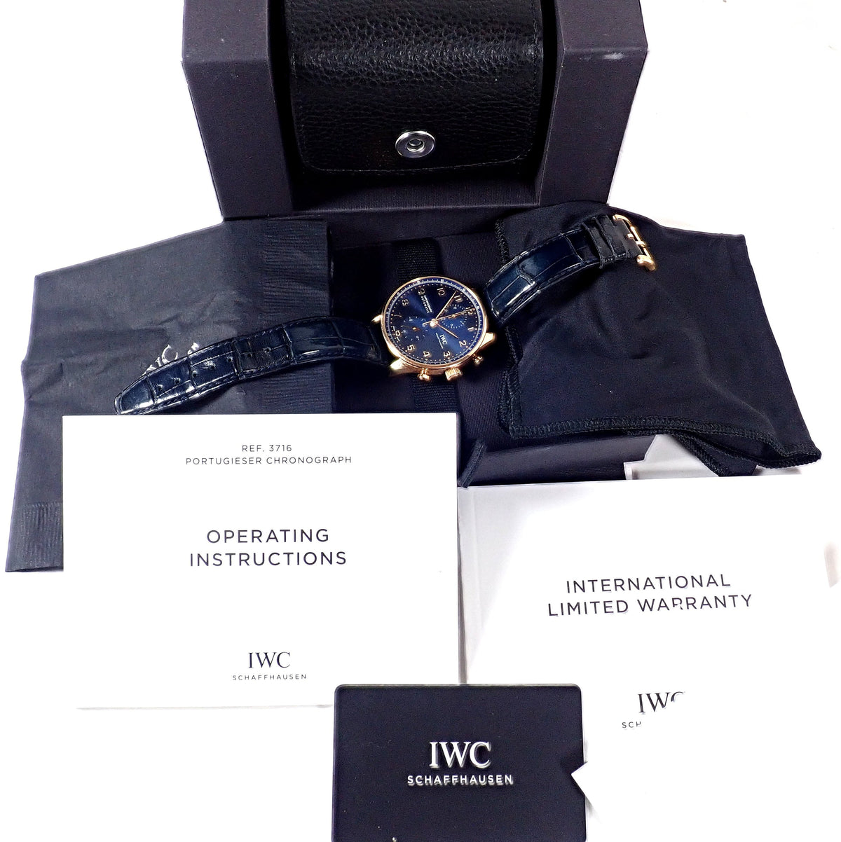 IWC Jewelry & Watches:Watches, Parts & Accessories:Watches:Wristwatches IWC 18k Rose Gold Portugieser Chronograph Navy Blue Skeleton Back Watch IW371614