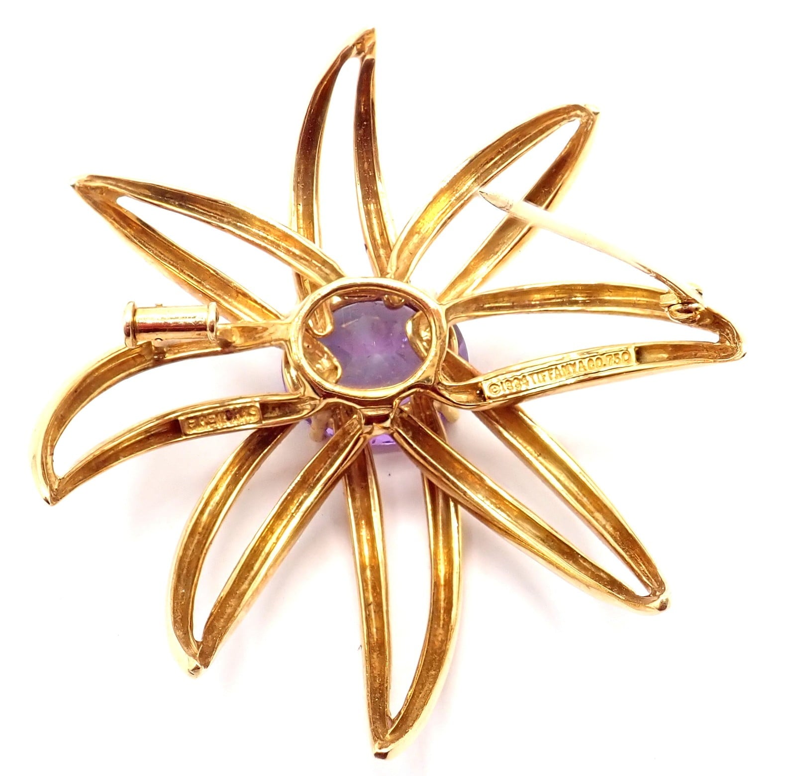 Authentic! Tiffany & Co Fireworks 18k Yellow Gold Amethyst Pin Brooch 1994 | Fortrove