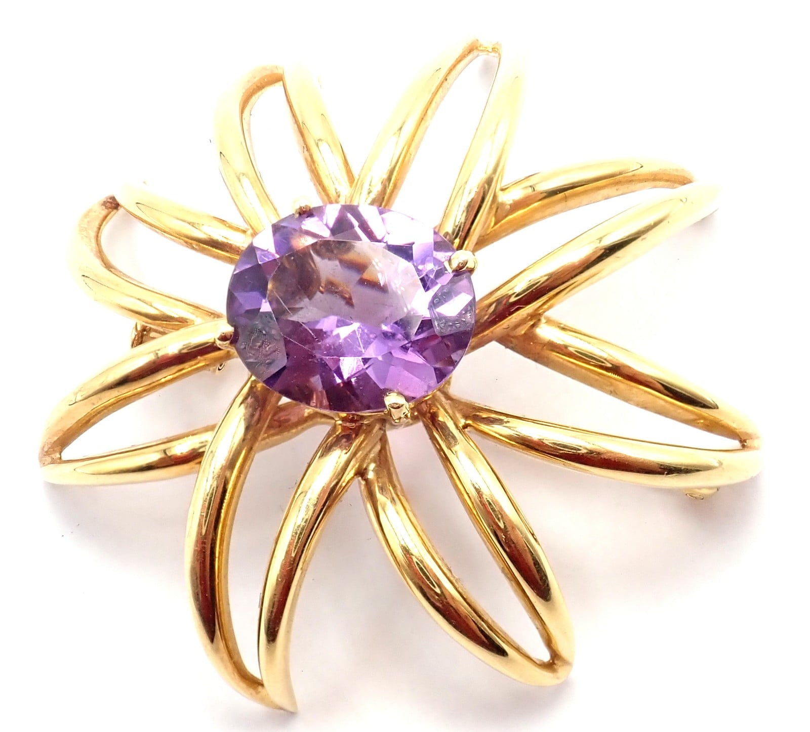 Authentic! Tiffany & Co Fireworks 18k Yellow Gold Amethyst Pin Brooch 1994 | Fortrove