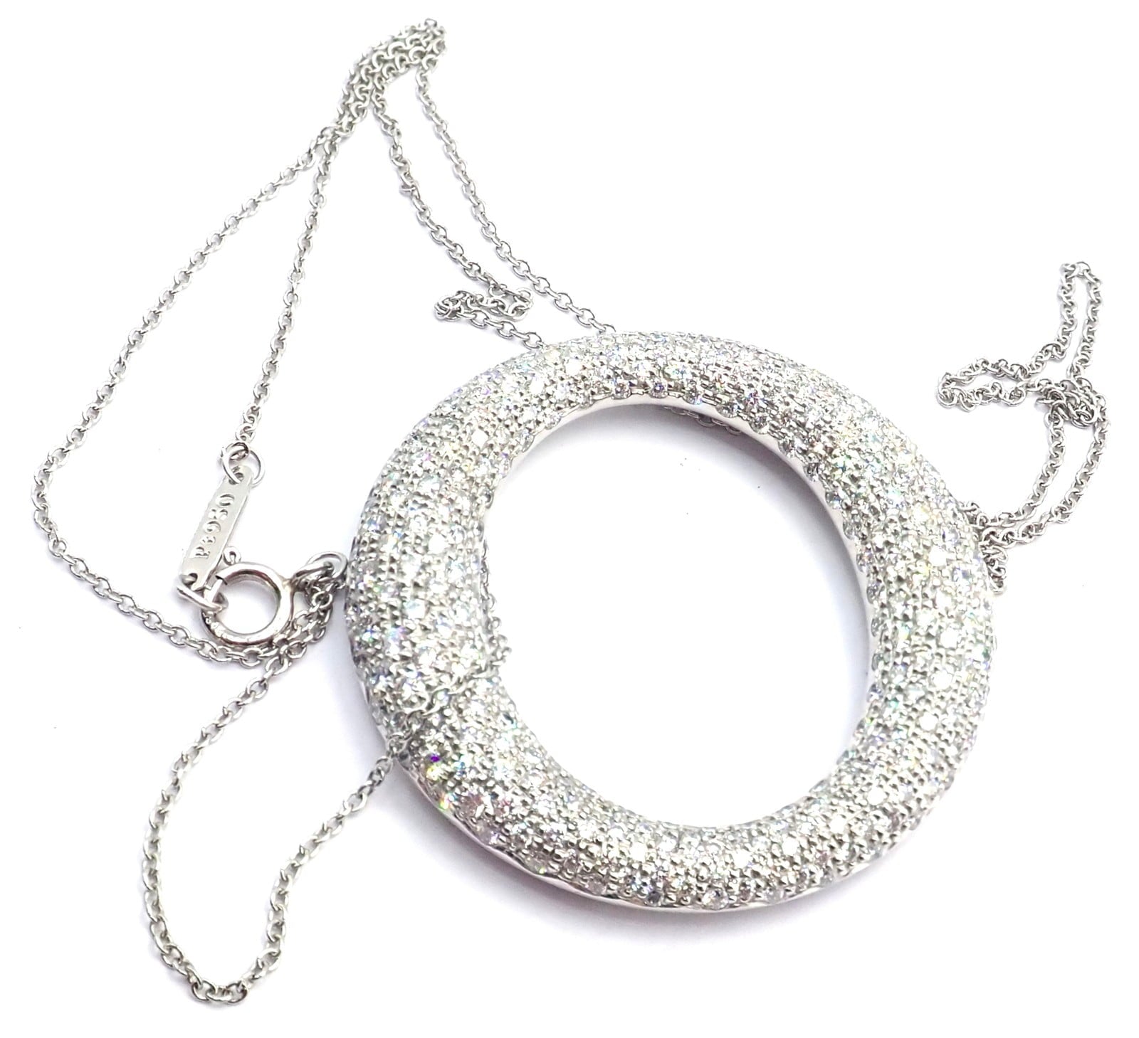 Tiffany & Co Peretti Platinum Diamond Large 35mm Sevillana Pendant Necklace | Fortrove
