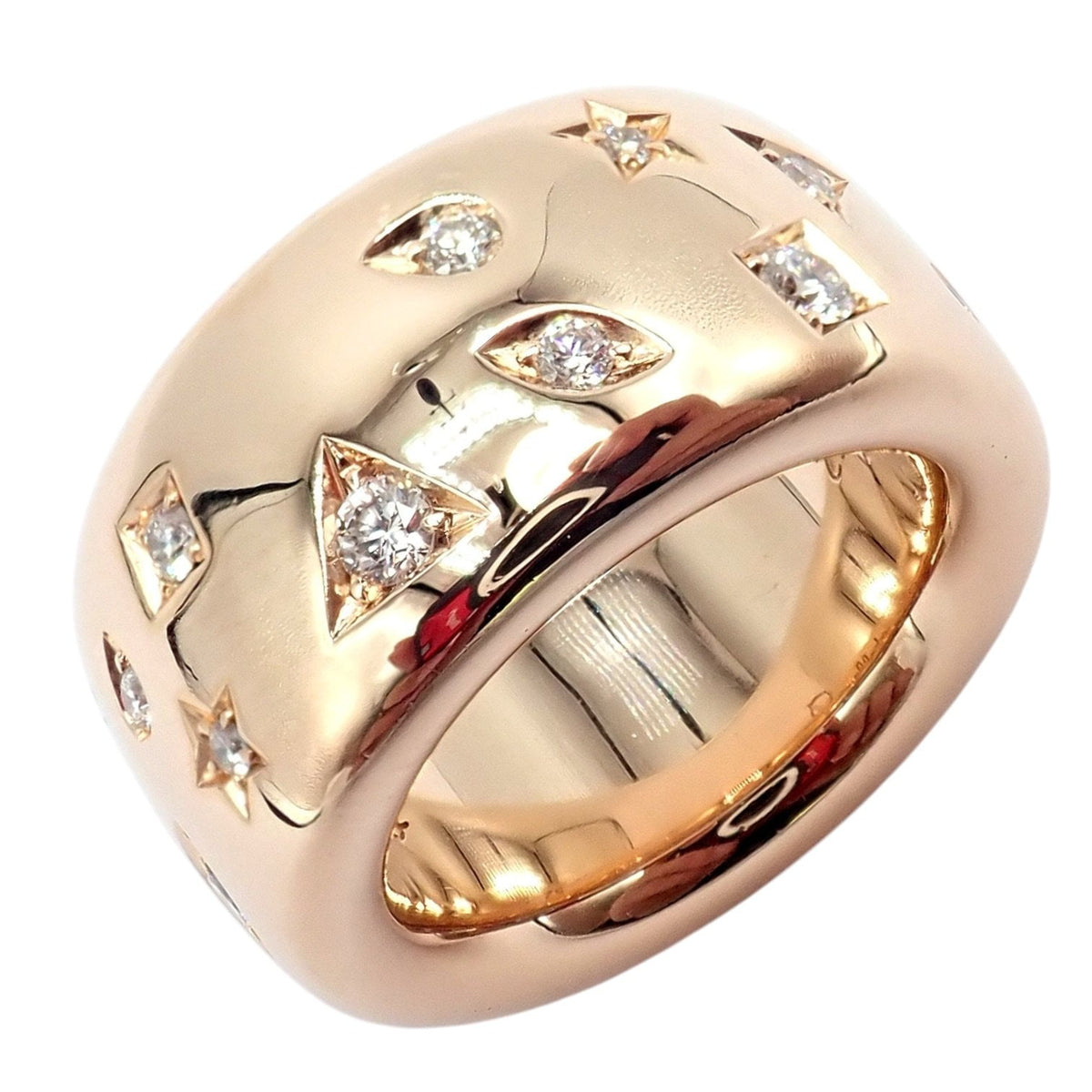 Pomellato Jewelry & Watches:Fine Jewelry:Rings Rare! Pomellato 18k Rose Gold Diamond Wide Band Maxi Iconica Ring 52 6
