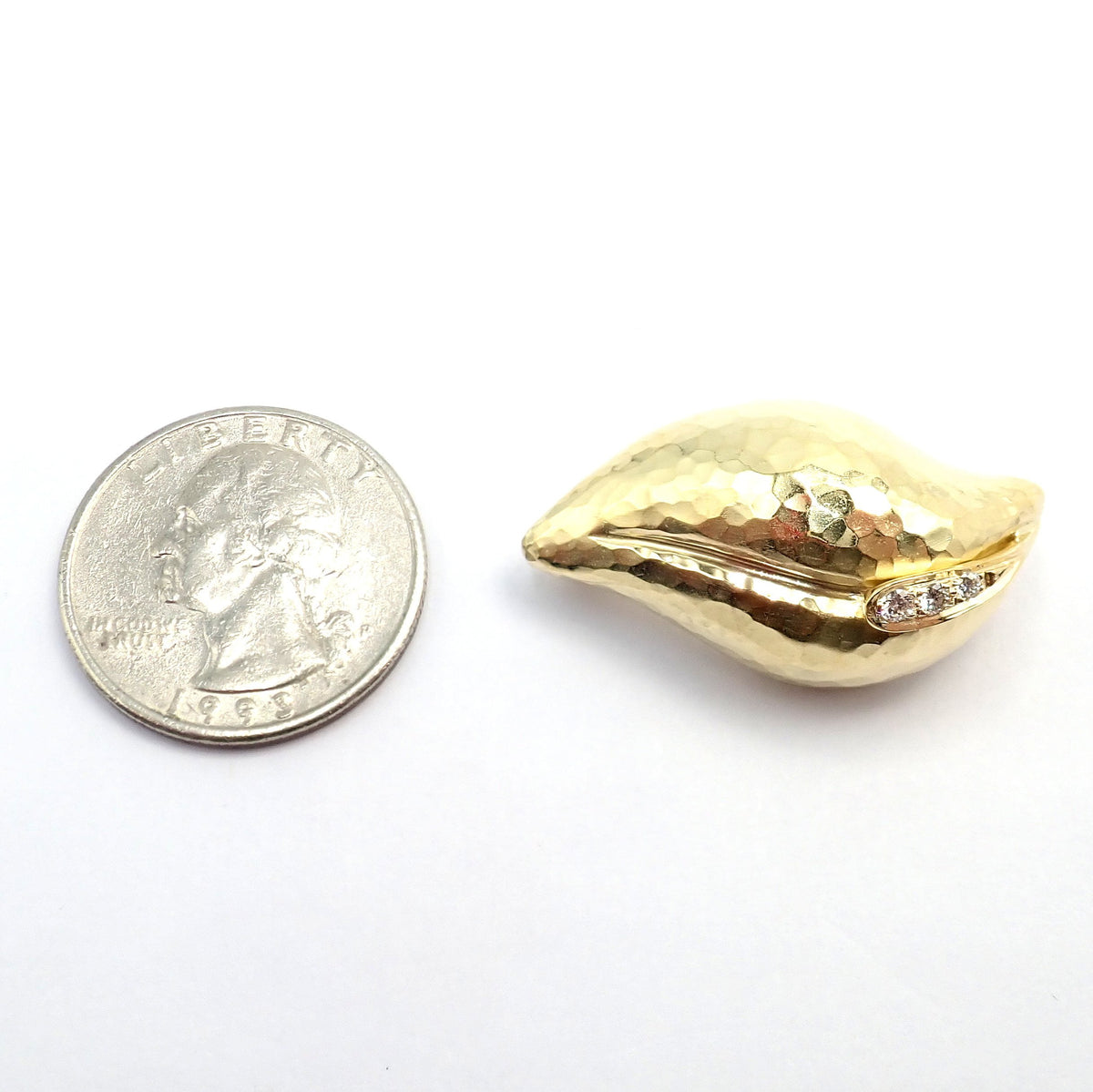 Tiffany & Co. Jewelry & Watches:Fine Jewelry:Brooches & Pins Vintage Tiffany & Co. Picasso Hammered 18k Yellow Gold Diamond Leaf Brooch 1989