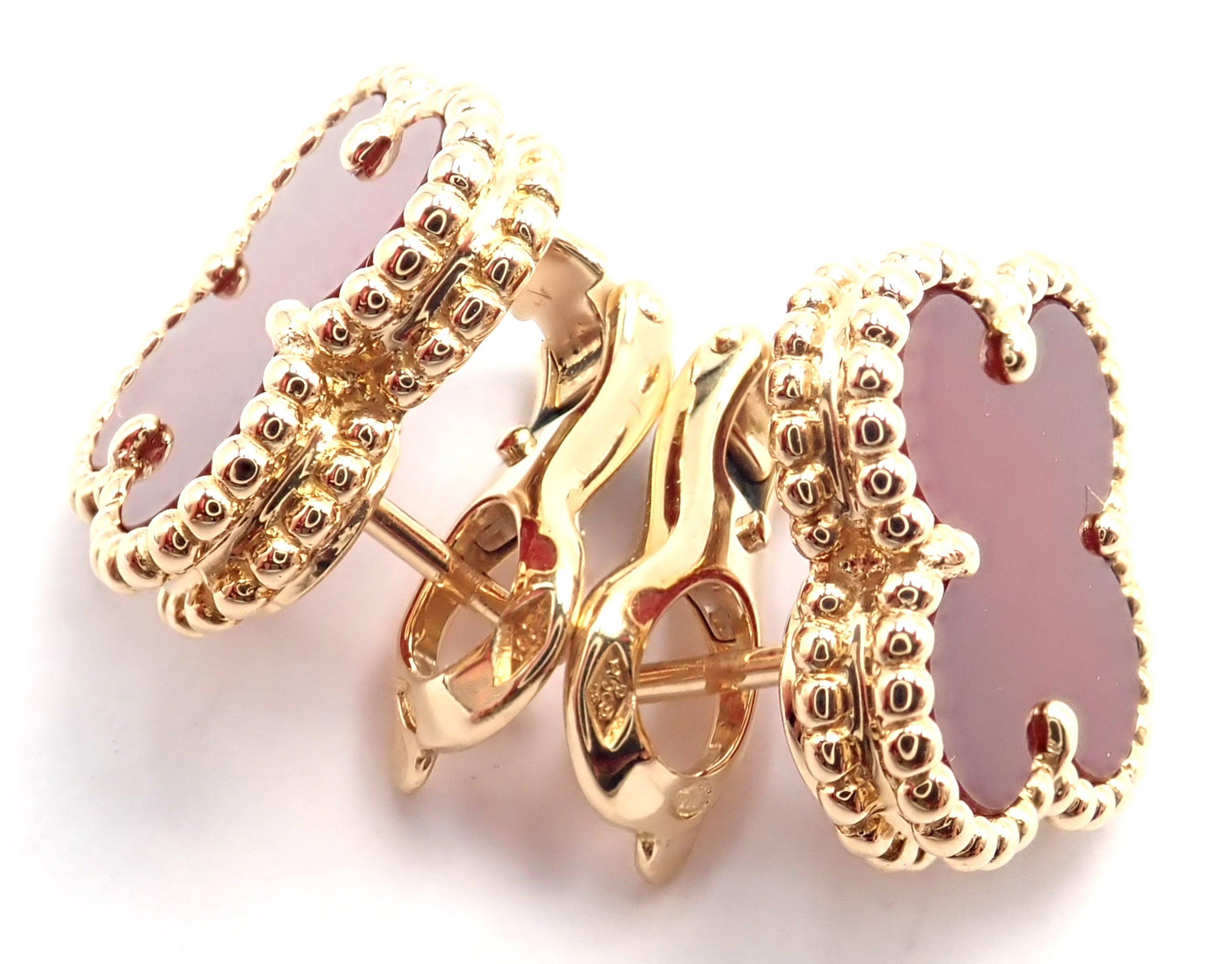 Van Cleef & Arpels Jewelry & Watches:Fine Jewelry:Earrings Van Cleef & Arpels Vintage Alhambra 18k Yellow Gold Red Agate Earrings Cert.