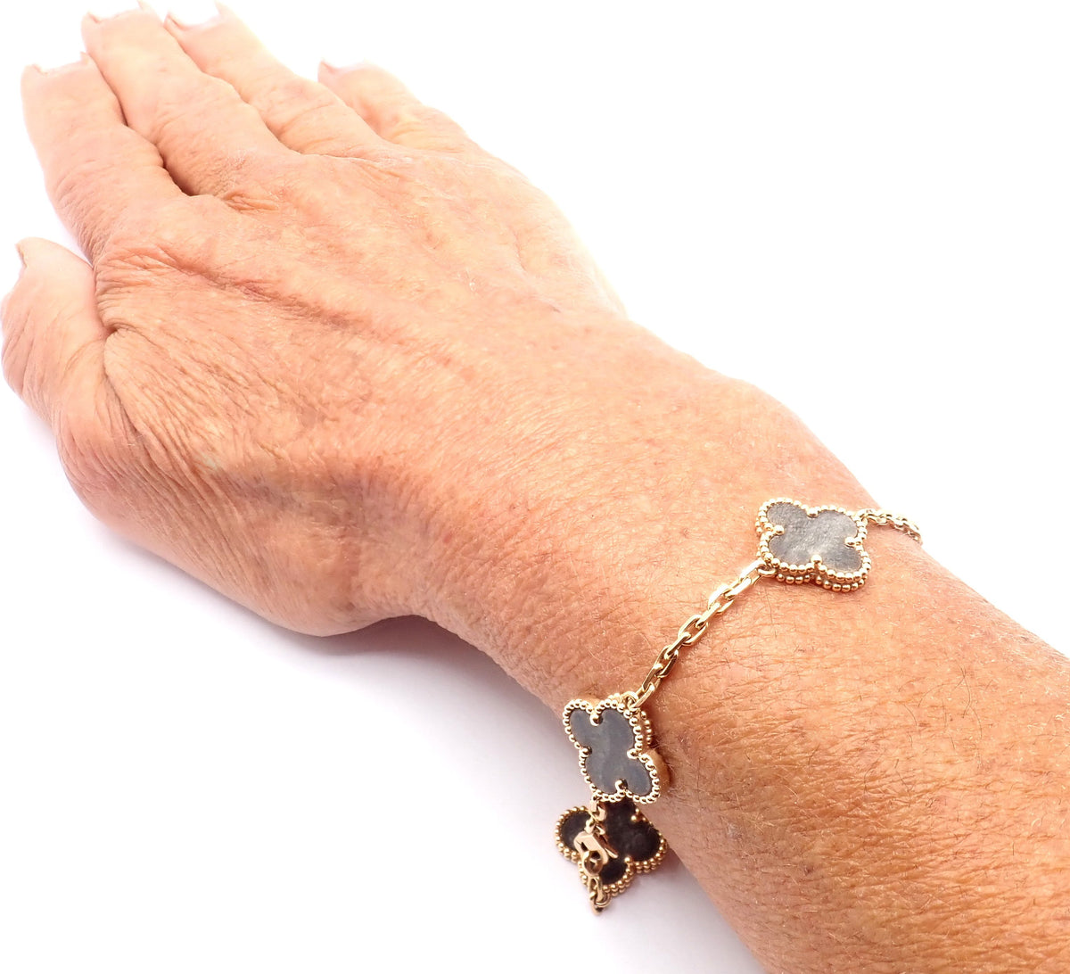 Van Cleef & Arpels Jewelry & Watches:Fine Jewelry:Bracelets & Charms Authentic! Van Cleef & Arpels Alhambra 18k Rose Gold Obsidian Bracelet Cert.