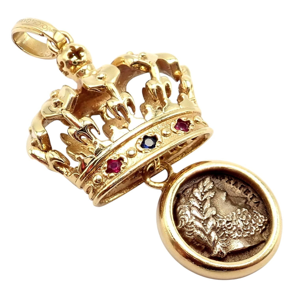 Dolce&Gabbana Jewelry & Watches:Fine Jewelry:Necklaces & Pendants Rare Vintage Dolce & Gabbana 18k Yellow Gold Crown Ancient Coin Pendant Charm