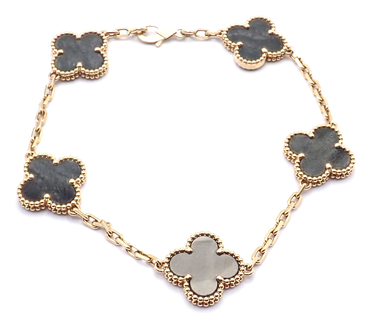Van Cleef & Arpels Jewelry & Watches:Fine Jewelry:Bracelets & Charms Authentic! Van Cleef & Arpels Alhambra 18k Rose Gold Obsidian Bracelet Cert.