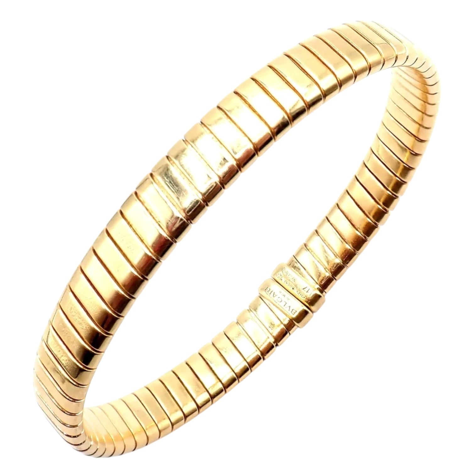 Bulgari Jewelry & Watches:Fine Jewelry:Bracelets & Charms Authentic! Bulgari 18k Yellow Gold Tubogas Snake Bangle Bracelet Size 17