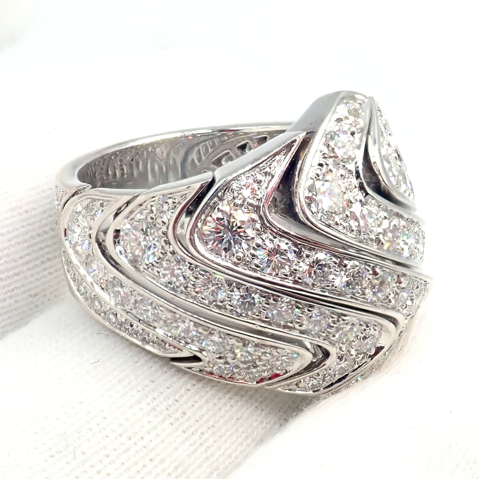 Cartier Jewelry & Watches:Fine Jewelry:Rings Rare! Authentic Cartier 18k White Gold Diamond Waves Large Ring