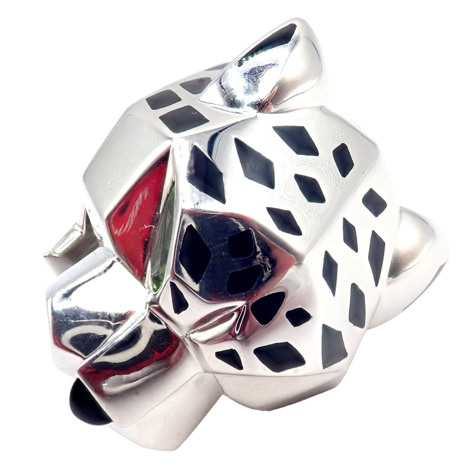 Cartier Jewelry & Watches:Fine Jewelry:Rings Cartier Panther Panthere 18k White Gold Peridot Onyx Lacquer Large Ring
