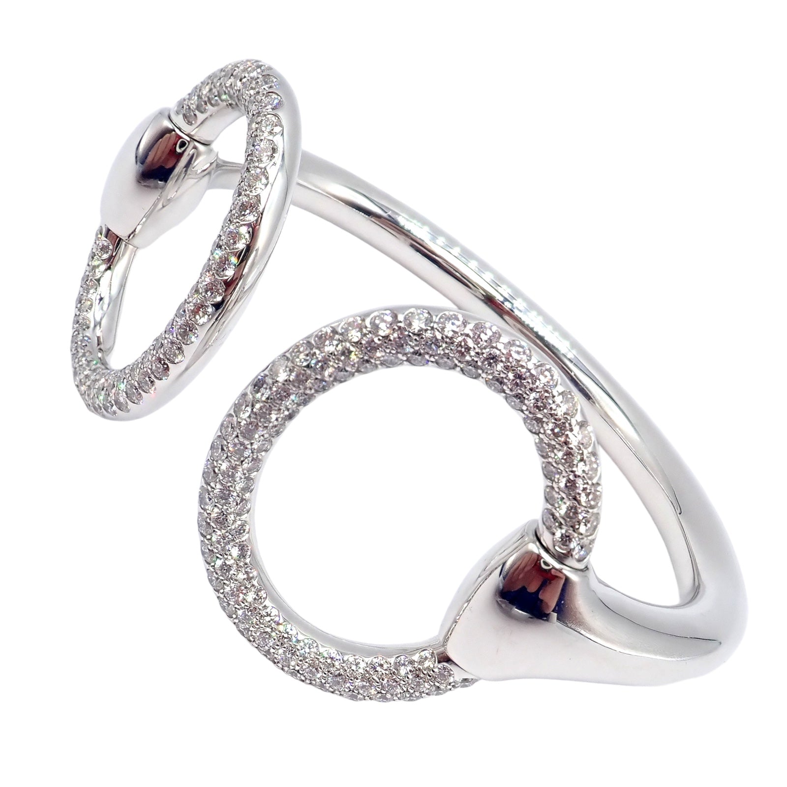Hermes Jewelry & Watches:Fine Jewelry:Bracelets & Charms Hermes Nausicaa 18K White Gold Diamond Horsebit Cuff Bangle Bracelet