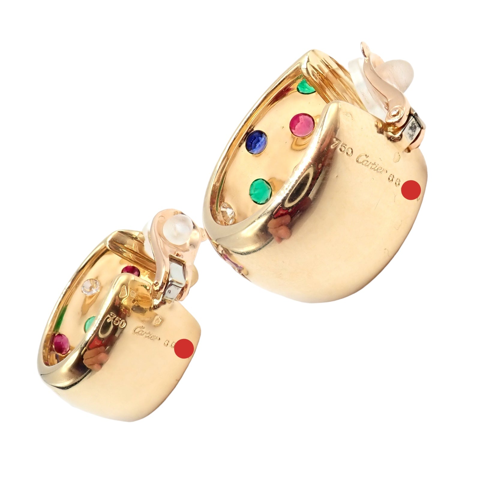 Cartier Jewelry & Watches:Fine Jewelry:Earrings Cartier Star 18k Gold Diamond Ruby Emerald Sapphire Hoop Earrings