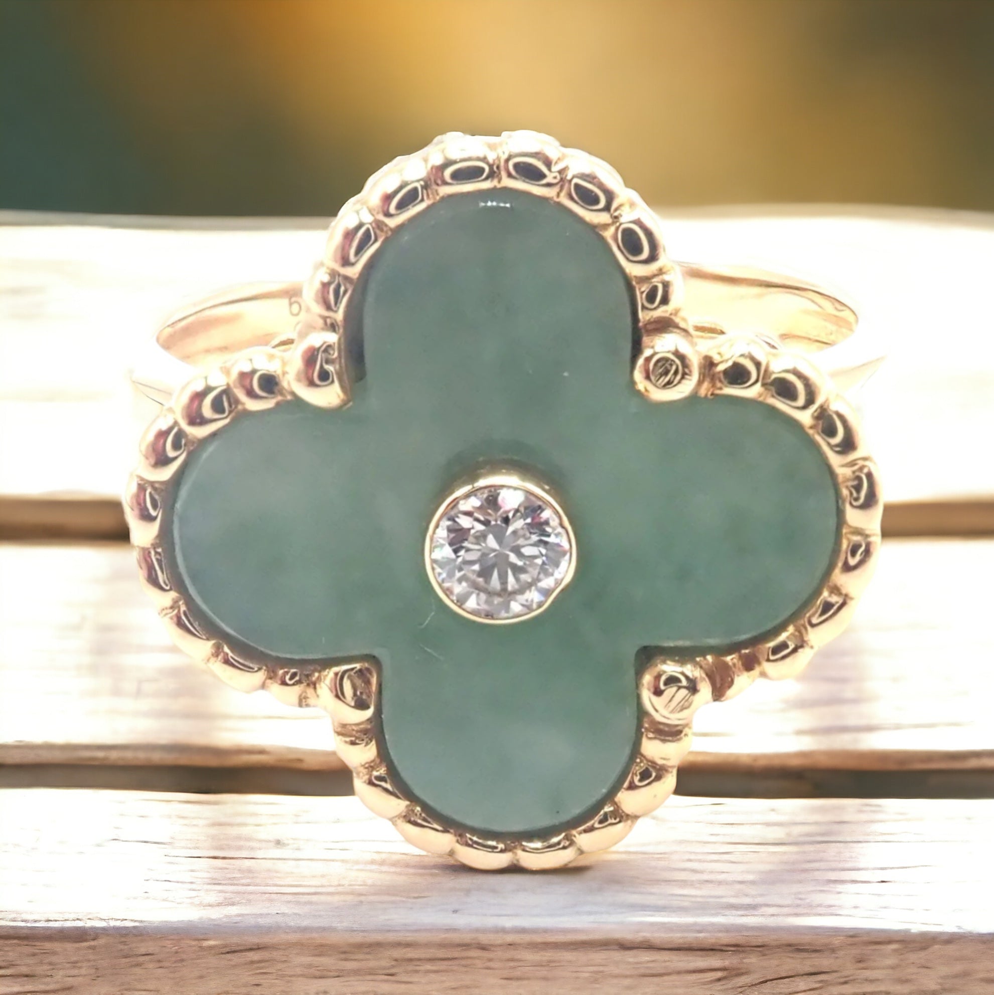 Van Cleef & Arpels Jewelry & Watches:Fine Jewelry:Rings Rare! Van Cleef & Arpels Vintage Alhambra 18k Yellow Gold Diamond Jade Ring Cert