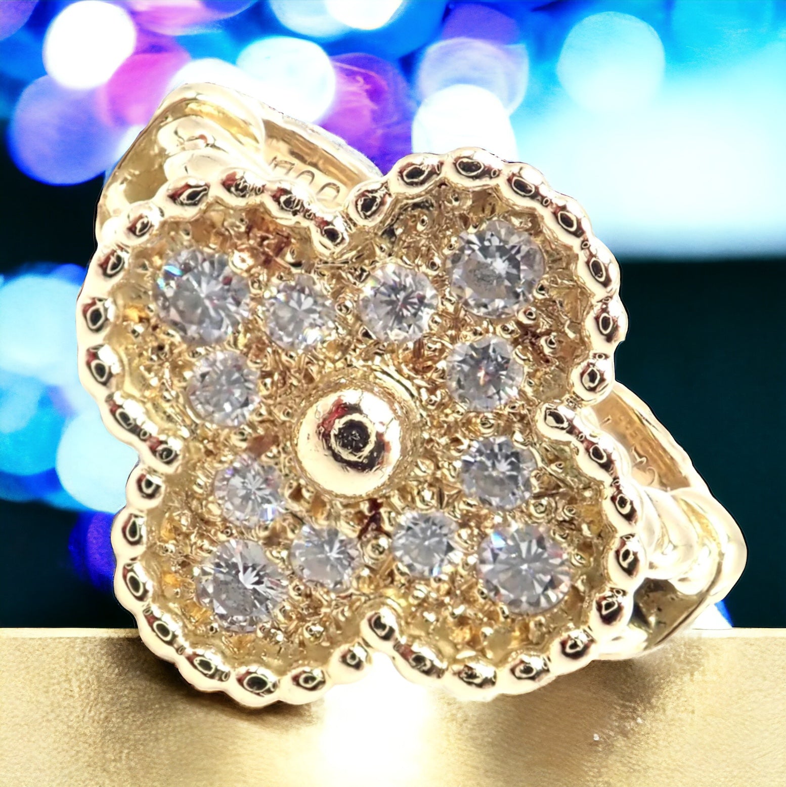 Authentic! Van Cleef & Arpels Vintage Alhambra 18k Yellow Gold Diamond Ring