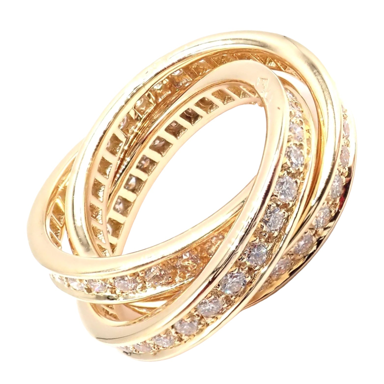 Authentic! Cartier 18k Yellow Gold Diamond Trinity Band Ring Size 5 3/4 Paper