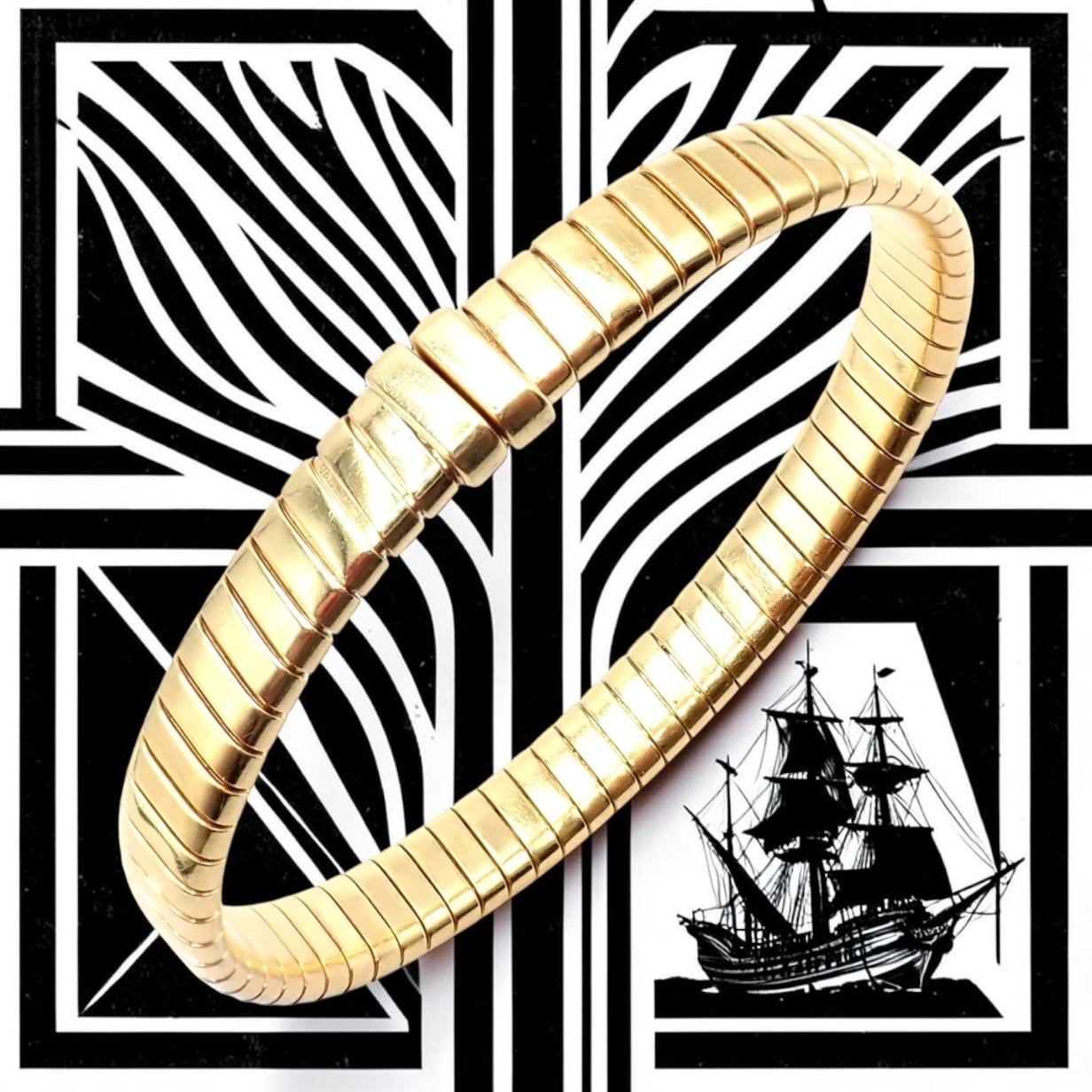 Bulgari Jewelry & Watches:Fine Jewelry:Bracelets & Charms Authentic! Bulgari 18k Yellow Gold Tubogas Snake Bangle Bracelet Size 17
