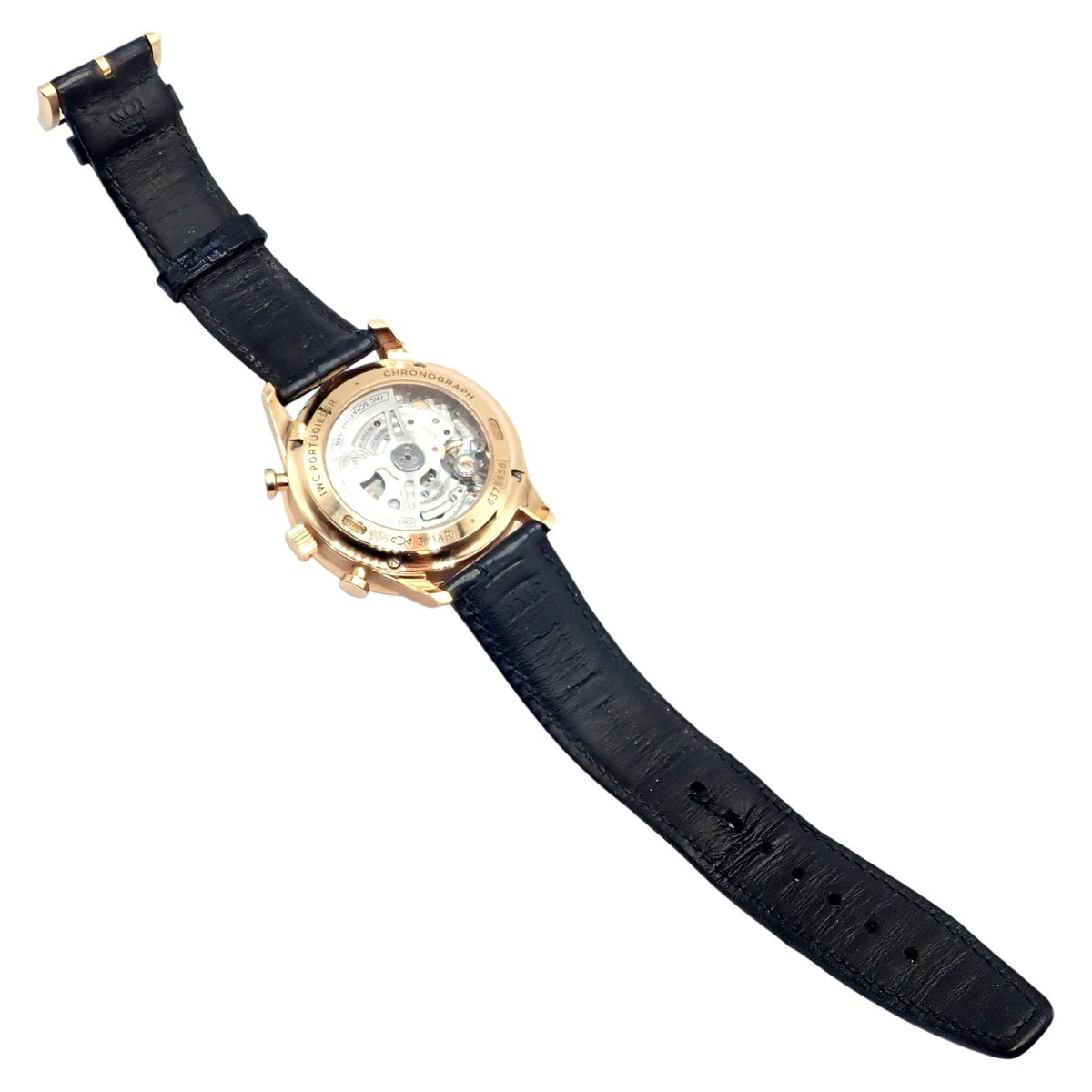 IWC Jewelry & Watches:Watches, Parts & Accessories:Watches:Wristwatches IWC 18k Rose Gold Portugieser Chronograph Navy Blue Skeleton Back Watch IW371614