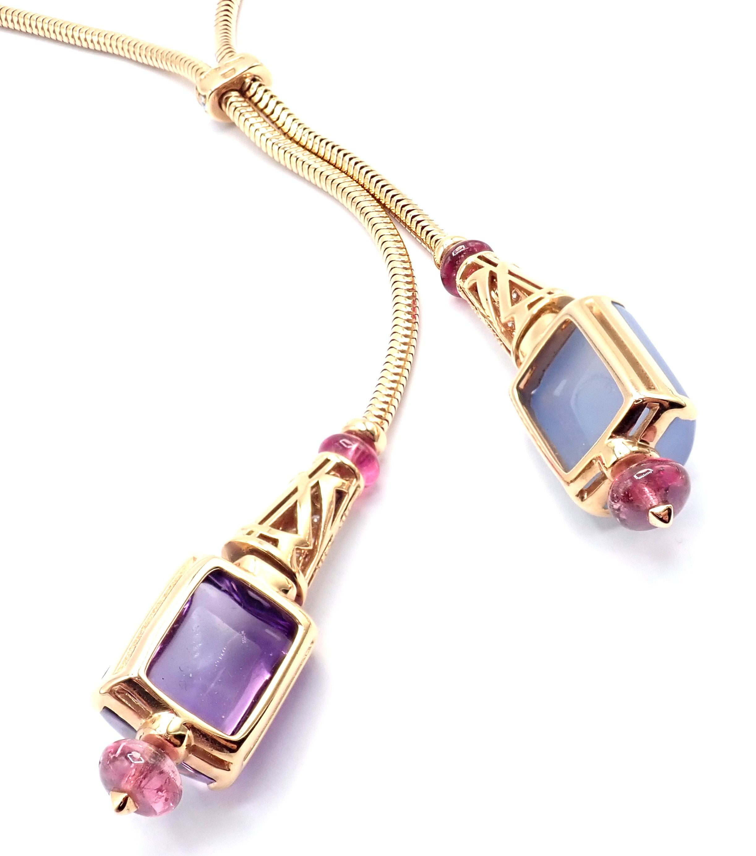 Bvlgari Jewelry & Watches:Fine Jewelry:Necklaces & Pendants Bvlgari Bulgari 18k Rose Gold Amethyst Chalcedony Tourmaline Lariat Necklace