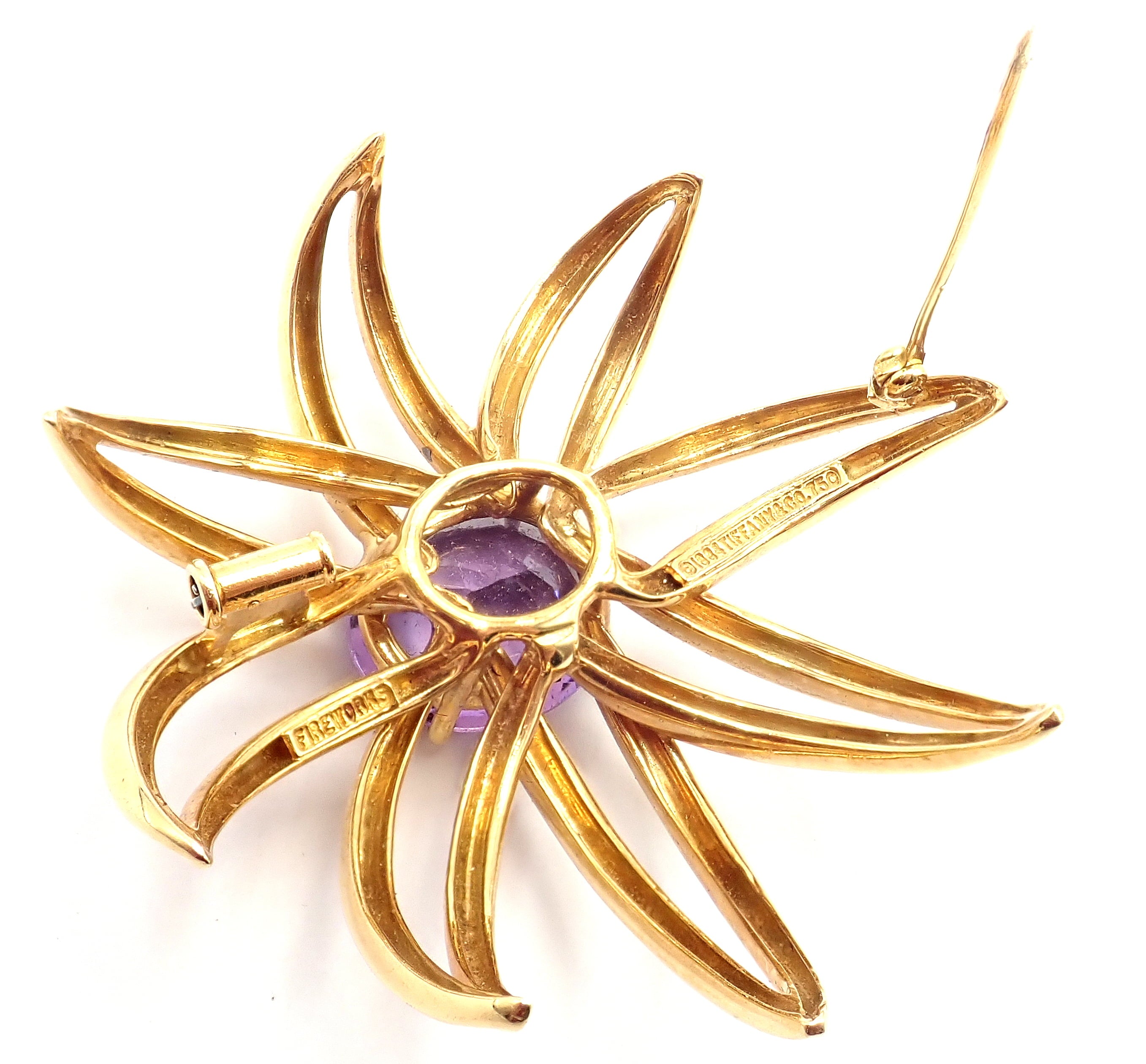 Tiffany & Co. Jewelry & Watches:Fine Jewelry:Brooches & Pins Authentic! Tiffany & Co Fireworks 18k Yellow Gold Amethyst Pin Brooch 1994