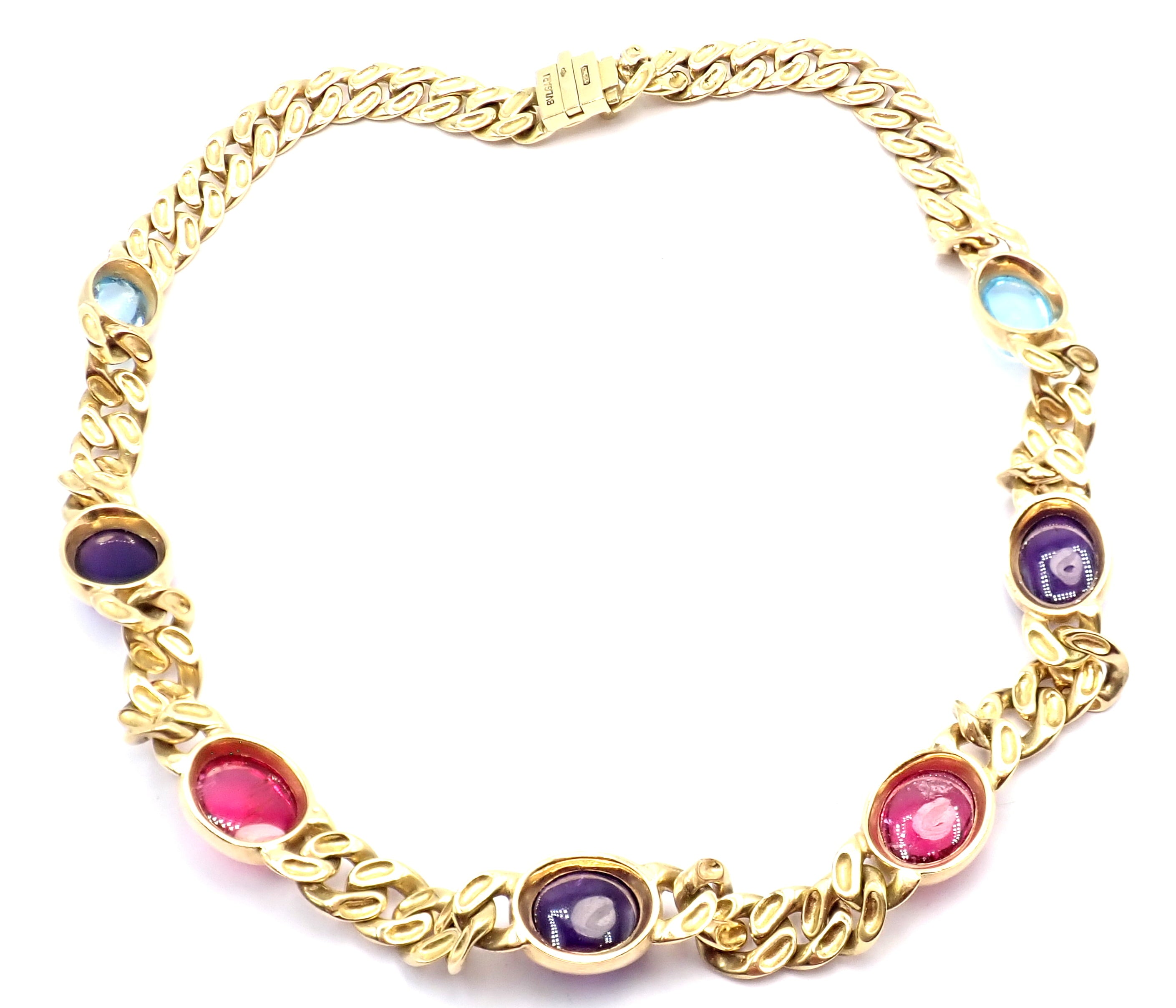 Rare! Vintage Bvlgari Bulgari 18k Yellow Gold Color Stone Link Necklace | Fortrove