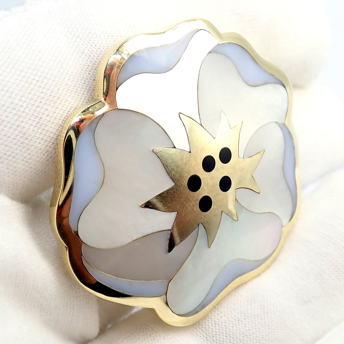 Tiffany & Co. Jewelry & Watches:Fine Jewelry:Brooches & Pins Rare! Tiffany & Co. Cummings 18k Yellow Gold Inlay Onyx Mother of Pearl Brooch