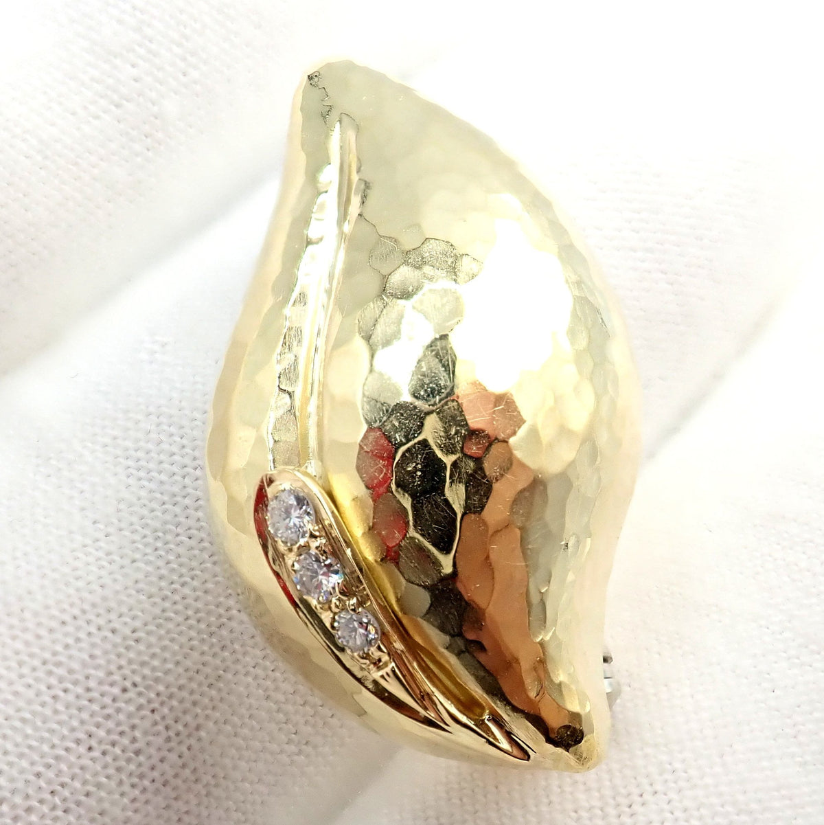 Tiffany & Co. Jewelry & Watches:Fine Jewelry:Brooches & Pins Vintage Tiffany & Co. Picasso Hammered 18k Yellow Gold Diamond Leaf Brooch 1989