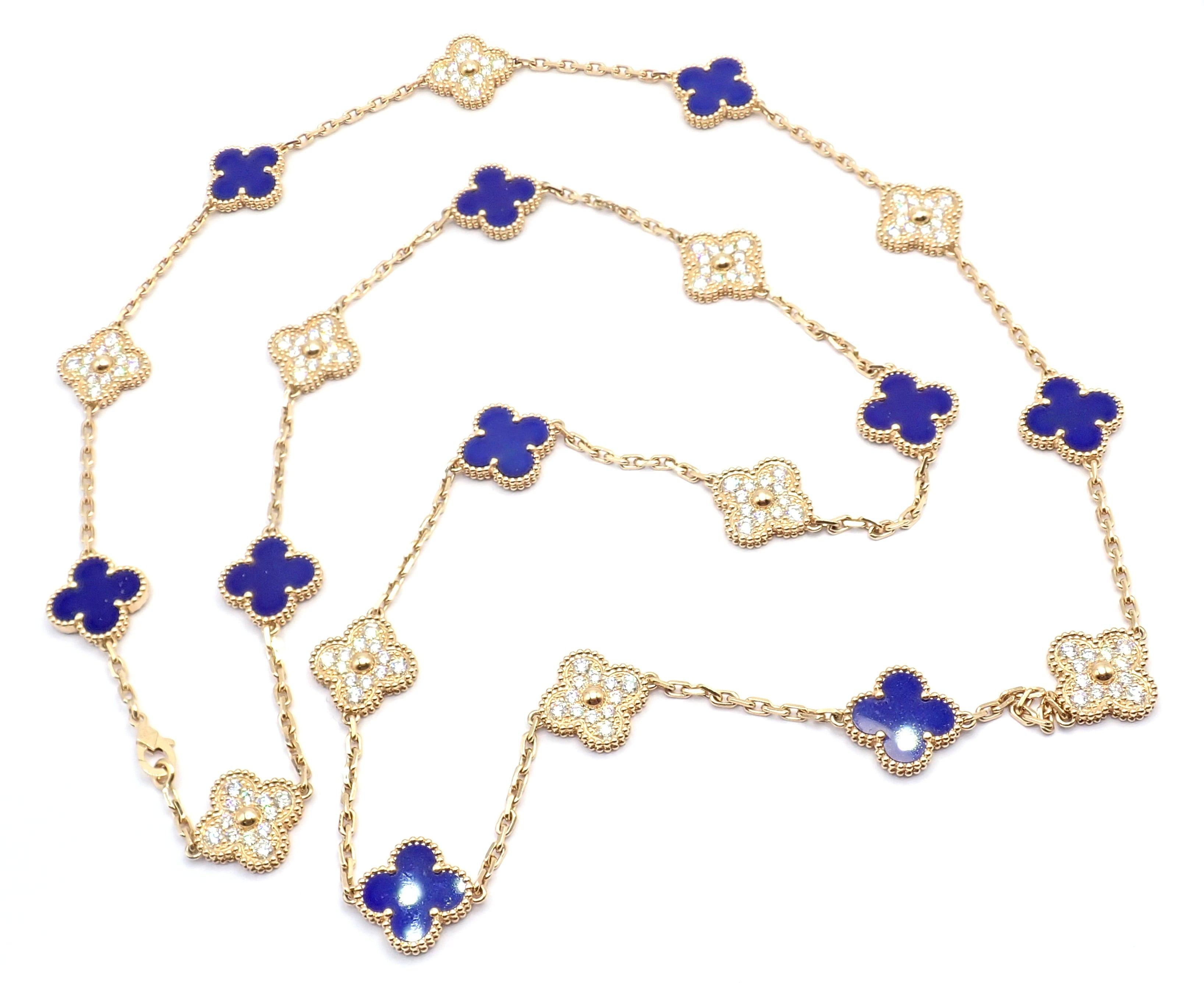 Van Cleef & Arpels Jewelry & Watches:Fine Jewelry:Necklaces & Pendants Van Cleef & Arpels 18k Yellow Gold 20 Motif Alhambra Diamond Lapis Necklace