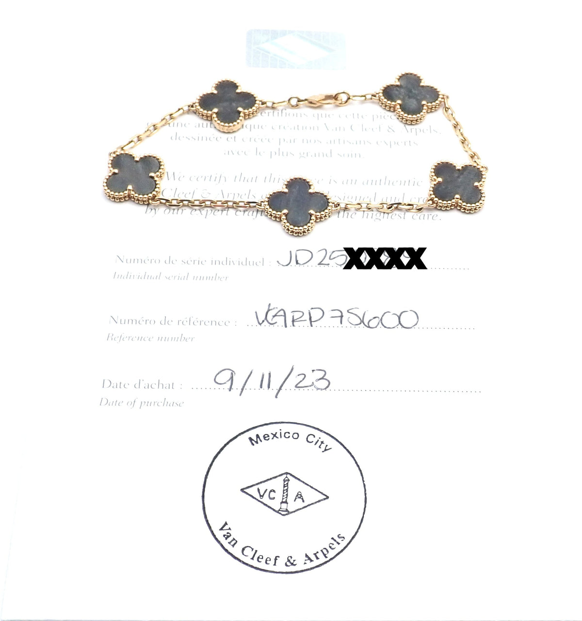 Van Cleef & Arpels Jewelry & Watches:Fine Jewelry:Bracelets & Charms Authentic! Van Cleef & Arpels Alhambra 18k Rose Gold Obsidian Bracelet Cert.