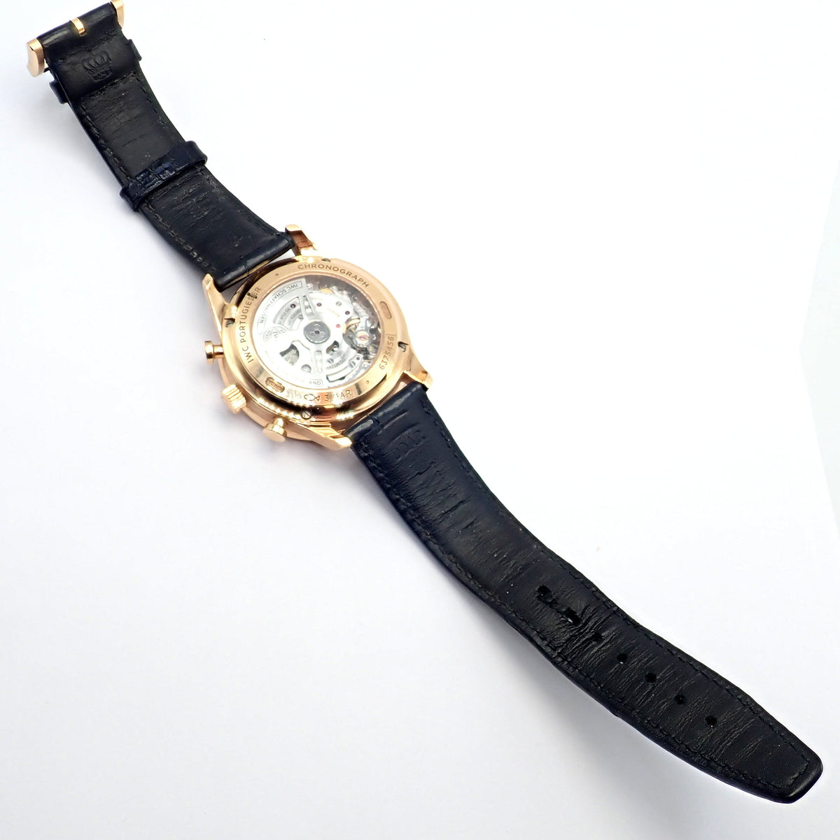 IWC Jewelry & Watches:Watches, Parts & Accessories:Watches:Wristwatches IWC 18k Rose Gold Portugieser Chronograph Navy Blue Skeleton Back Watch IW371614