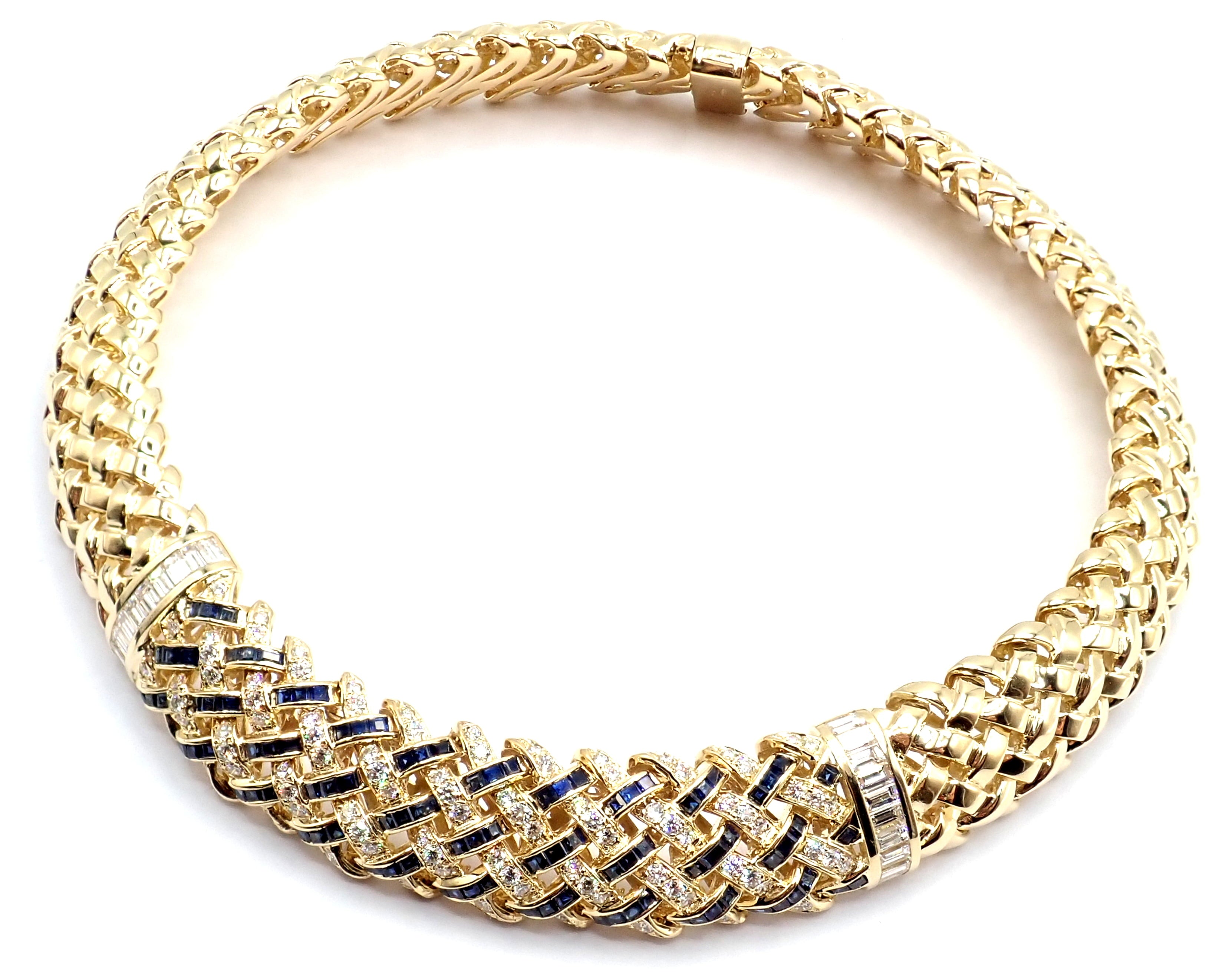 Tiffany & Co. Jewelry & Watches:Fine Jewelry:Necklaces & Pendants Authentic Tiffany & Co Vannerie 18k Yellow Gold Diamond Sapphire Weave Necklace