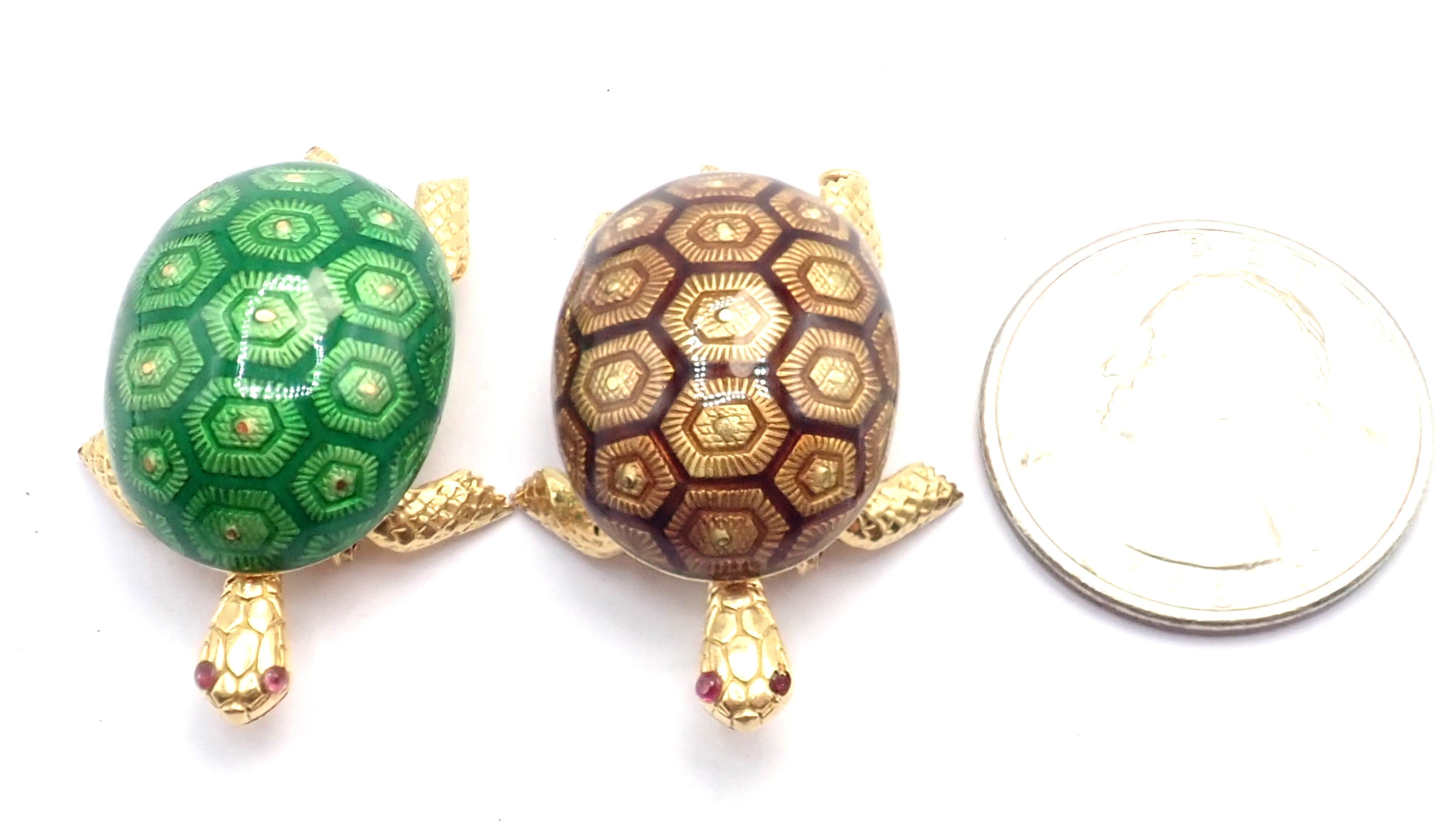Boucheron Jewelry & Watches:Fine Jewelry:Brooches & Pins Vintage! Boucheron France 18k Yellow Gold Enamel Set Of Two Turtle Brooches