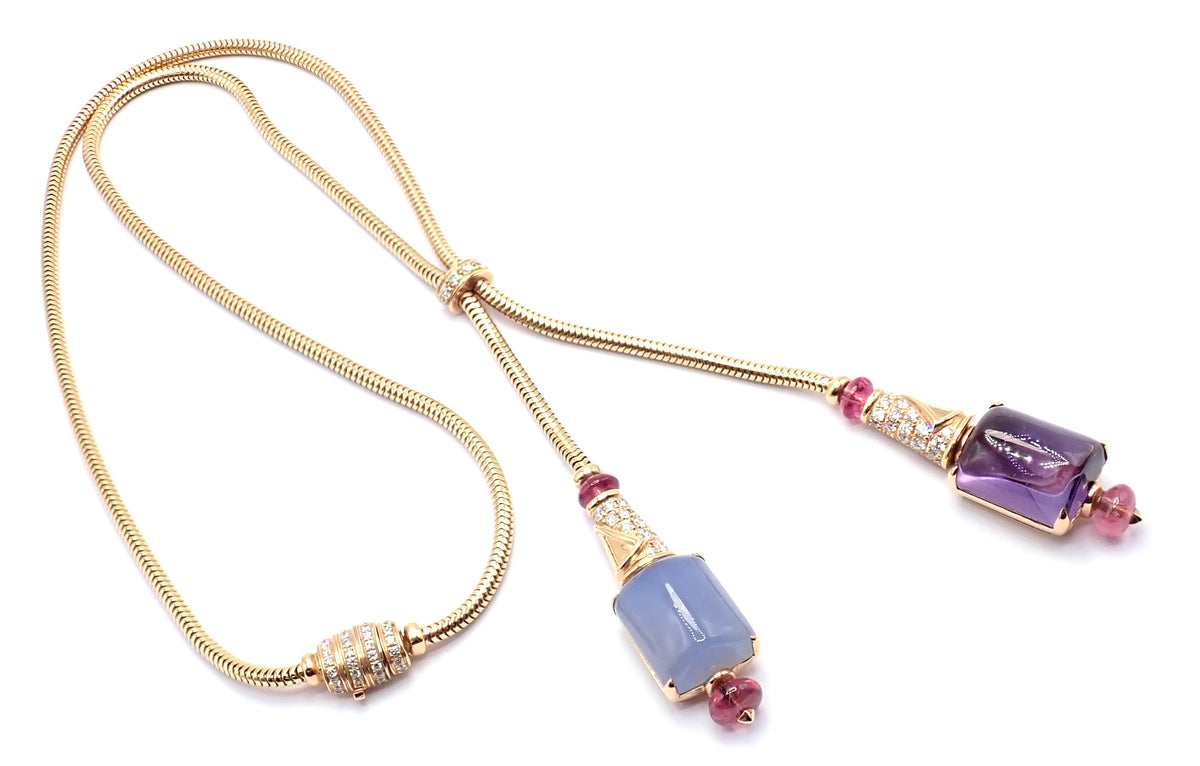 Bvlgari Jewelry & Watches:Fine Jewelry:Necklaces & Pendants Bvlgari Bulgari 18k Rose Gold Amethyst Chalcedony Tourmaline Lariat Necklace